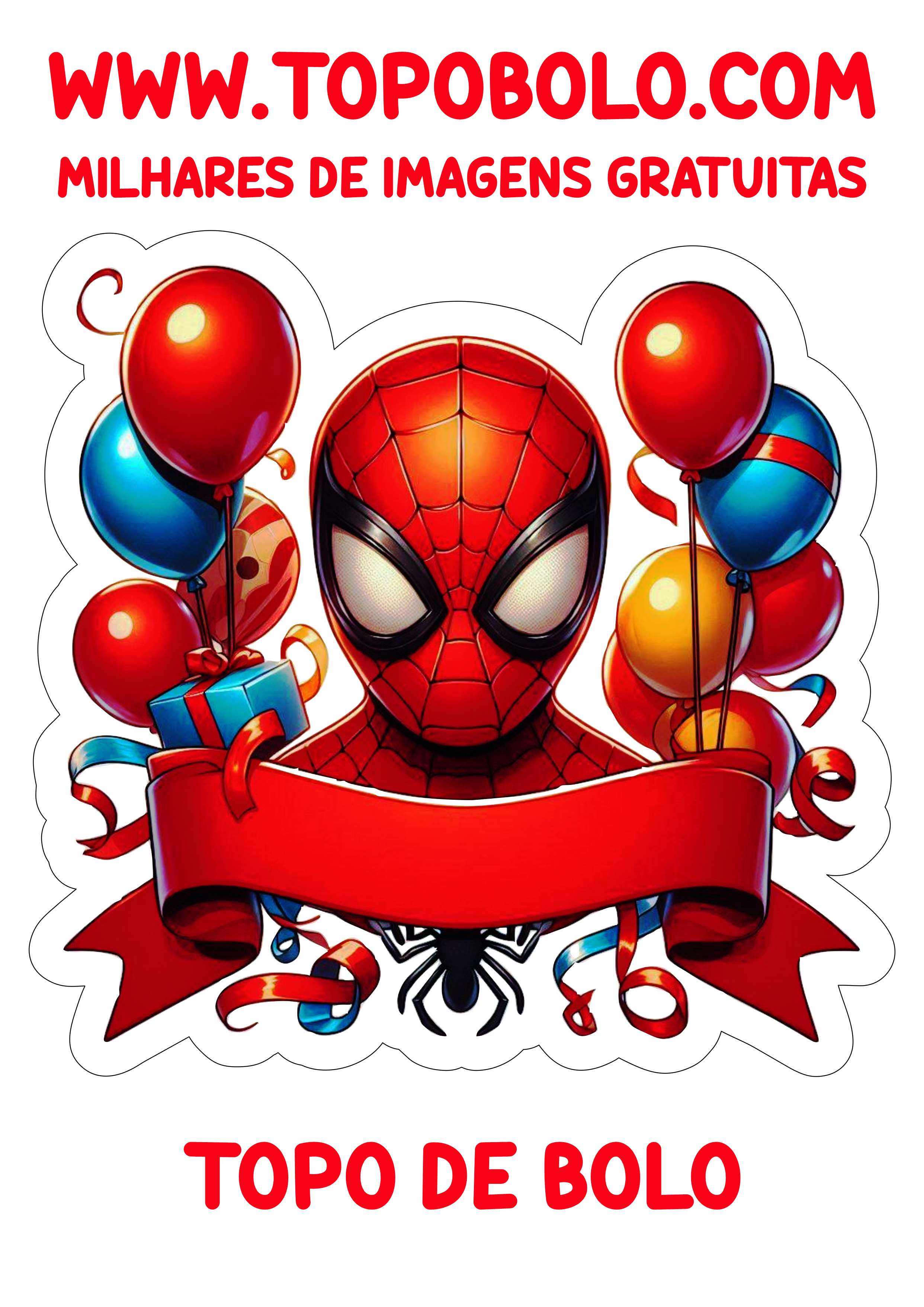 Topo de bolo pronto para imprimir com tema Homem-Aranha papelaria criativa topper cake png