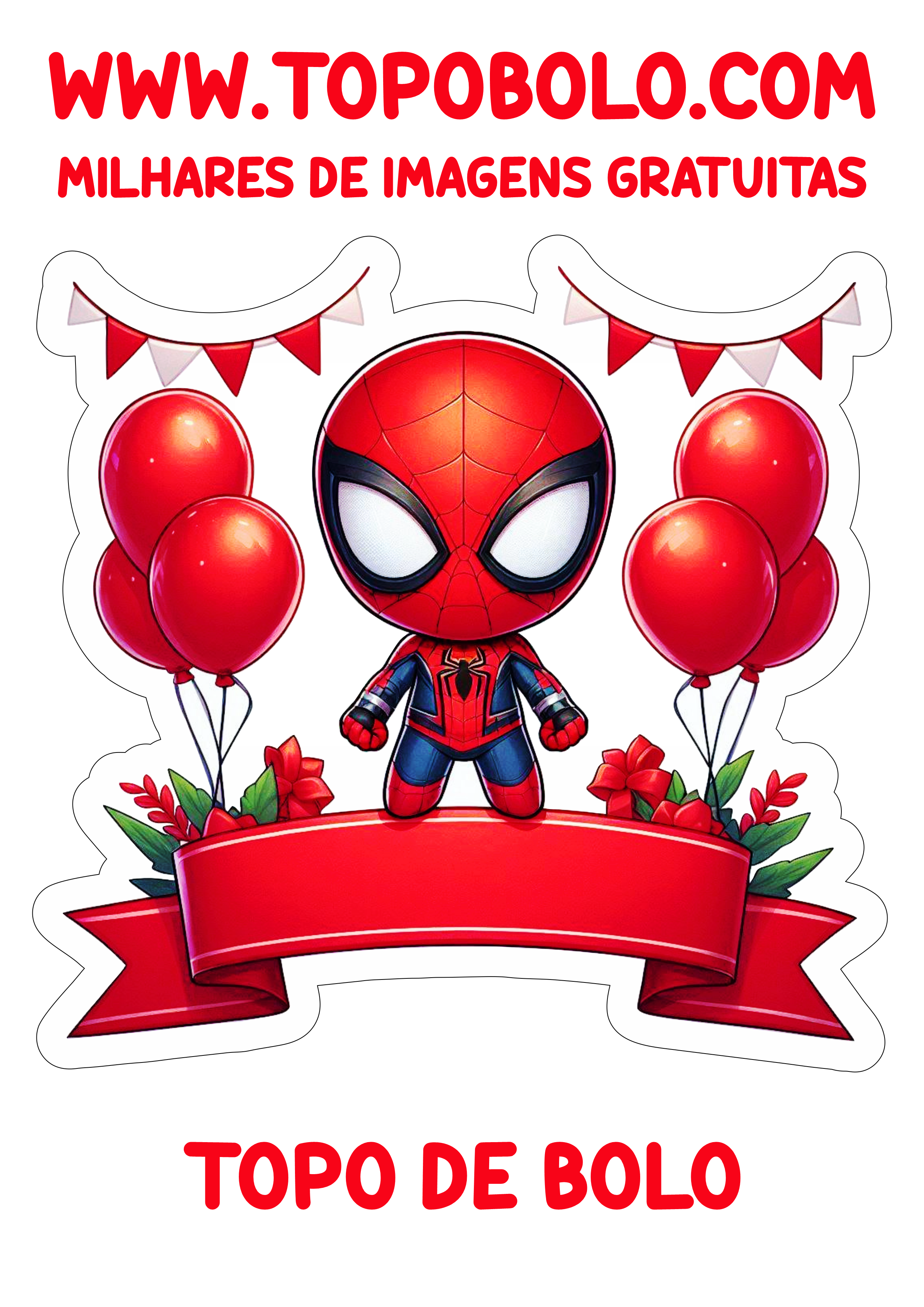 Topper de bolo Spider-Man Homem-Aranha papelaria criativa para imprimir png