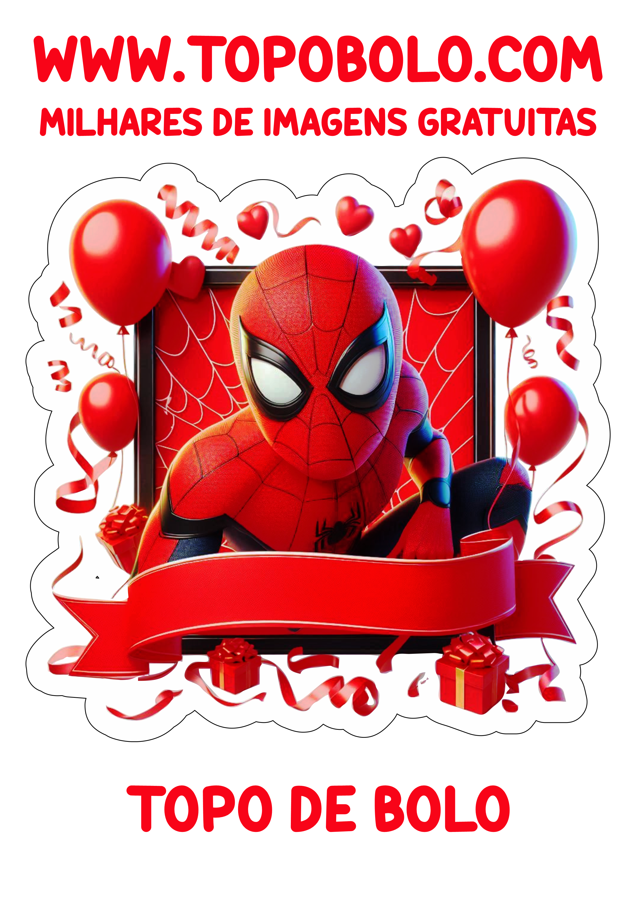 Decoração de aniversário topo de bolo para imprimir com tema do Homem-Aranha png papelaria criativa