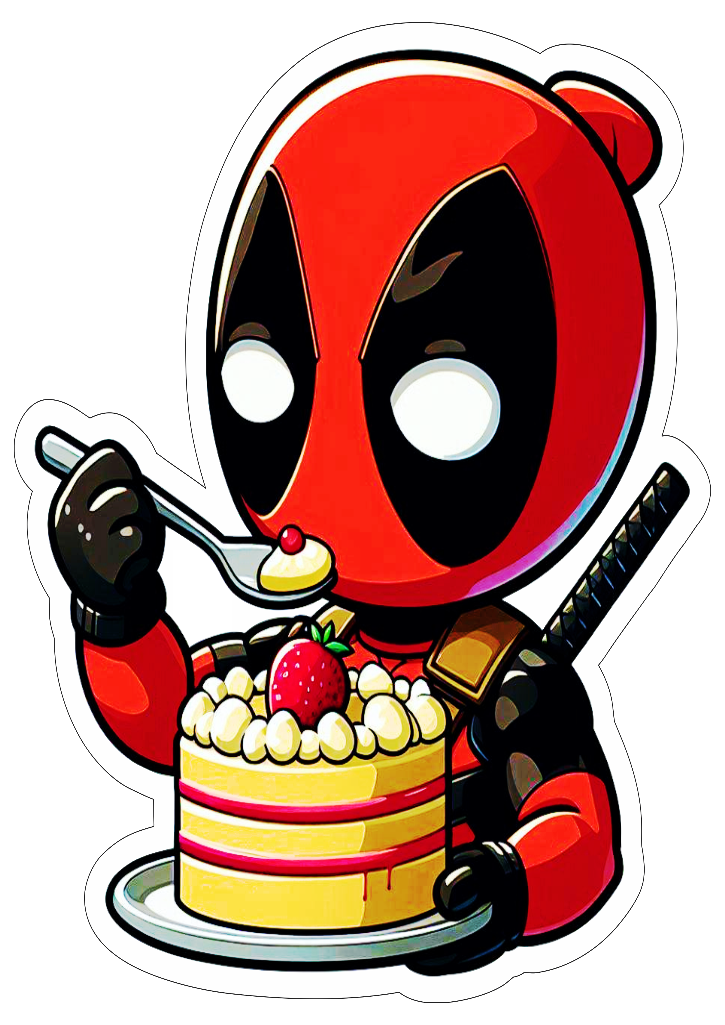 Deadpool decoração de aniversário desenho fofinho com contorno png bolo de aniversário