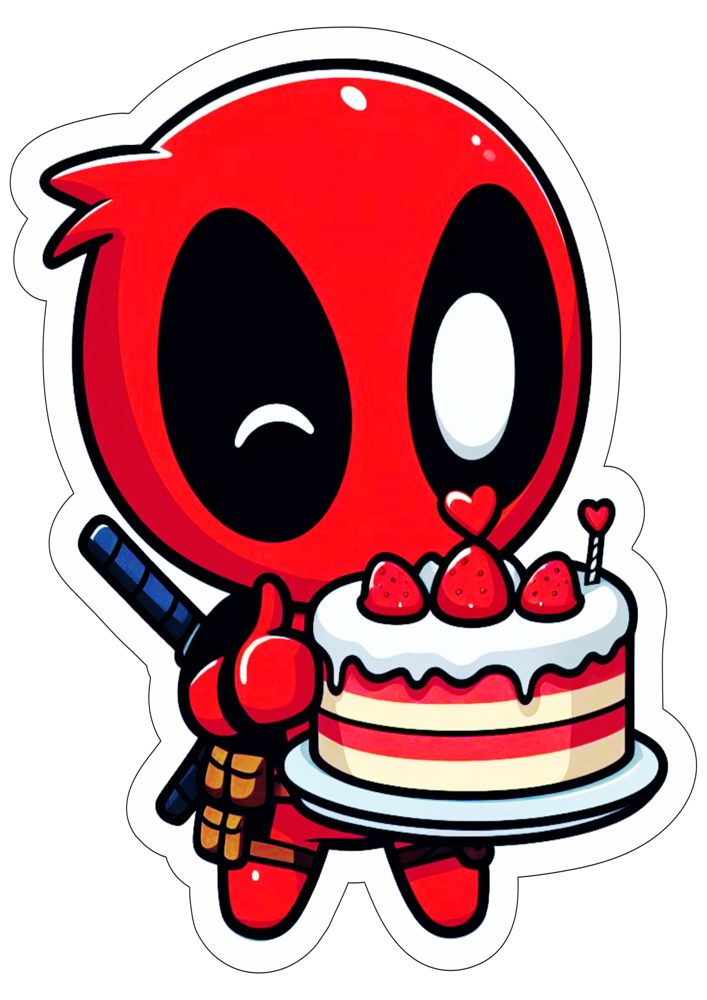 Deadpool decoração de aniversário desenho fofinho com contorno png bolo de aniversário marvel