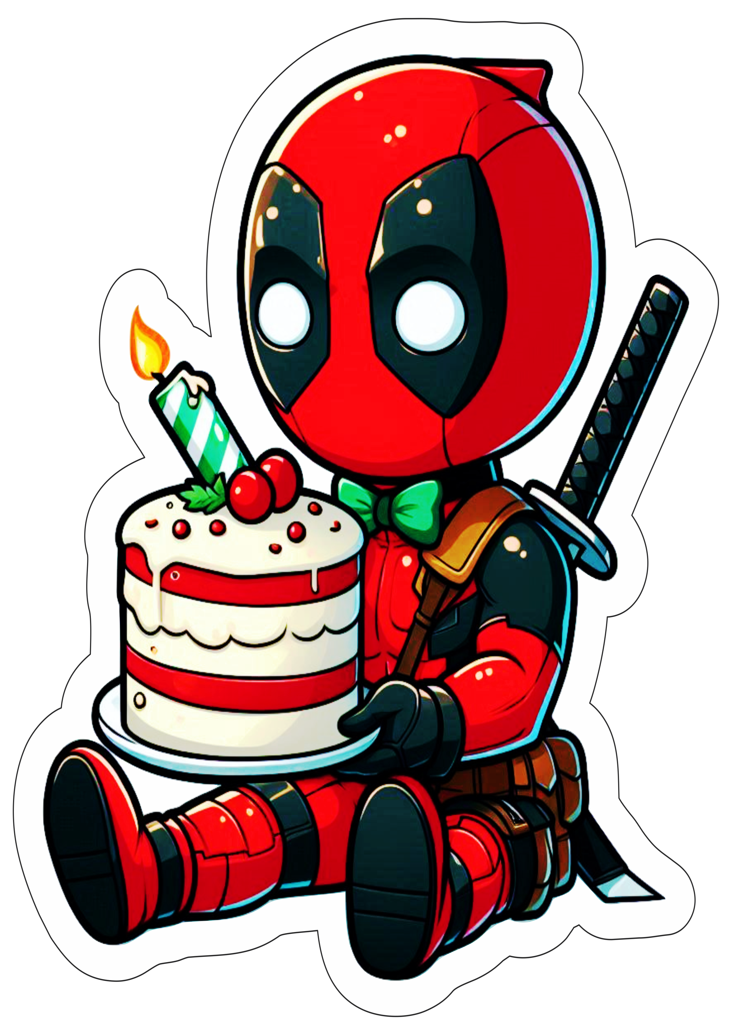 Deadpool decoração de aniversário desenho fofinho com contorno png bolo de aniversário marvel super herói