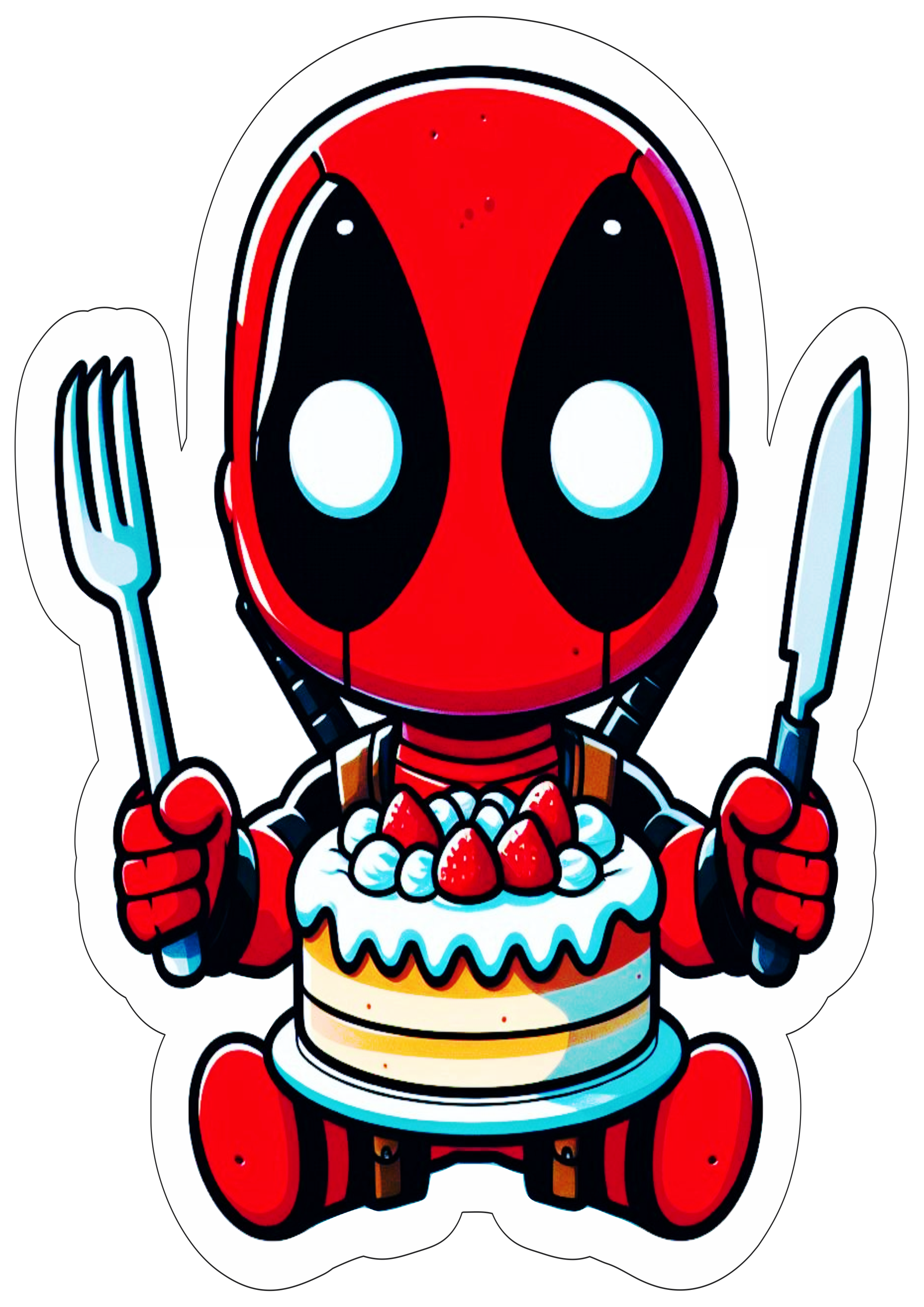 Deadpool decoração de aniversário desenho fofinho com contorno png bolo de aniversário marvel super herói free design