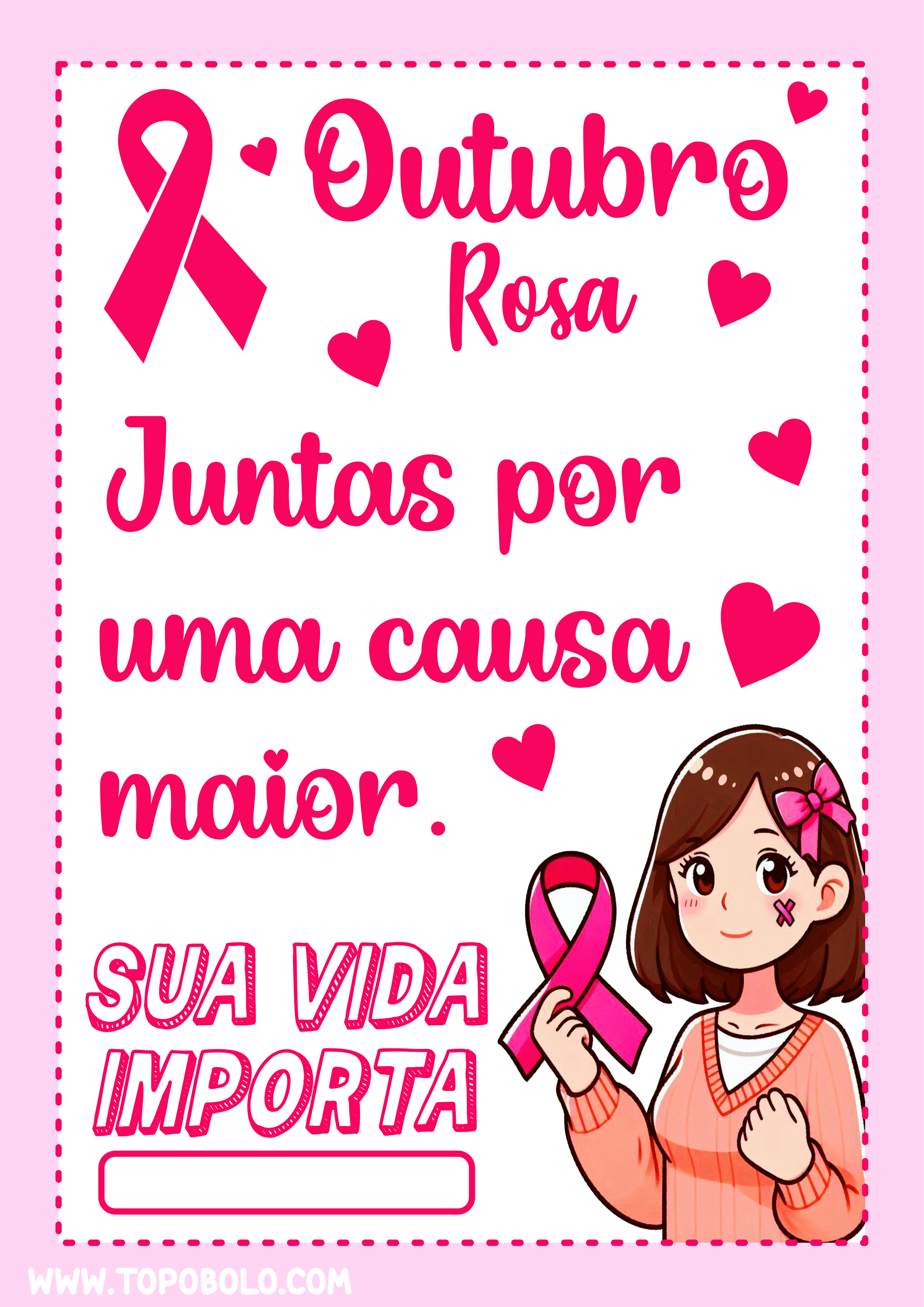 Cartãozinho outubro rosa pronto para imprimir mimos para clientes de lojinhas com frase motivacional grátis png