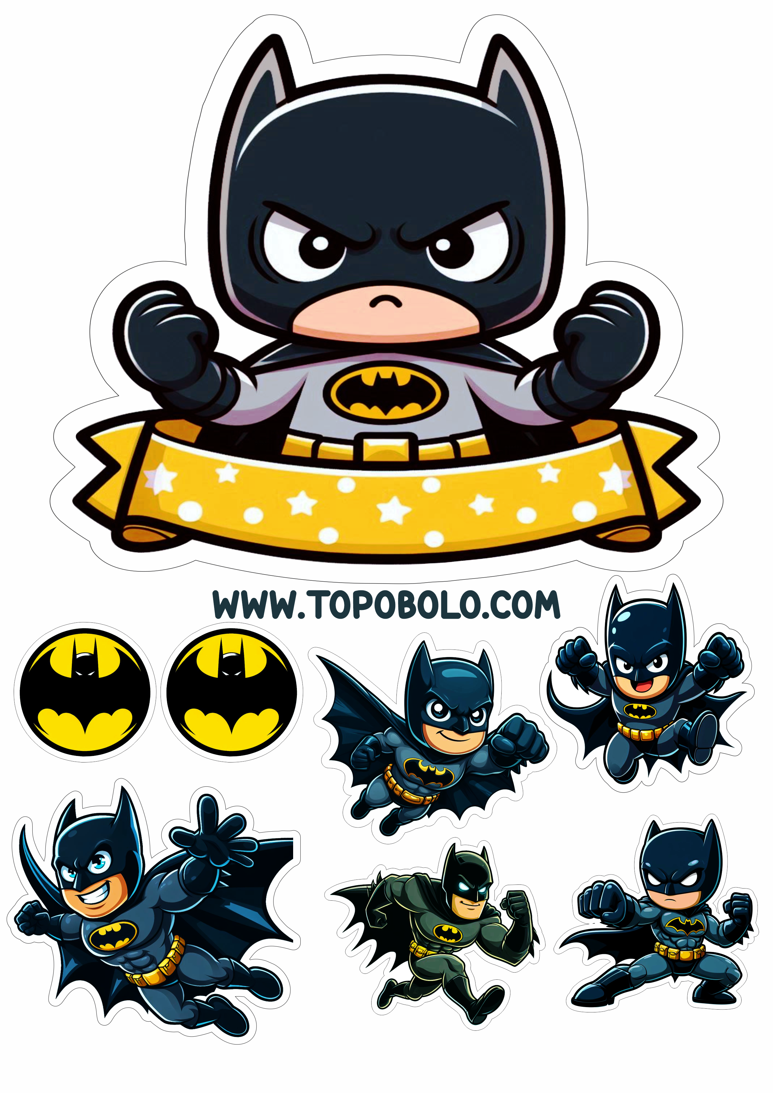 Topo de bolo Batman festa de aniversário infantil png artes gráficas desenho infantil super herói imagem com contorno