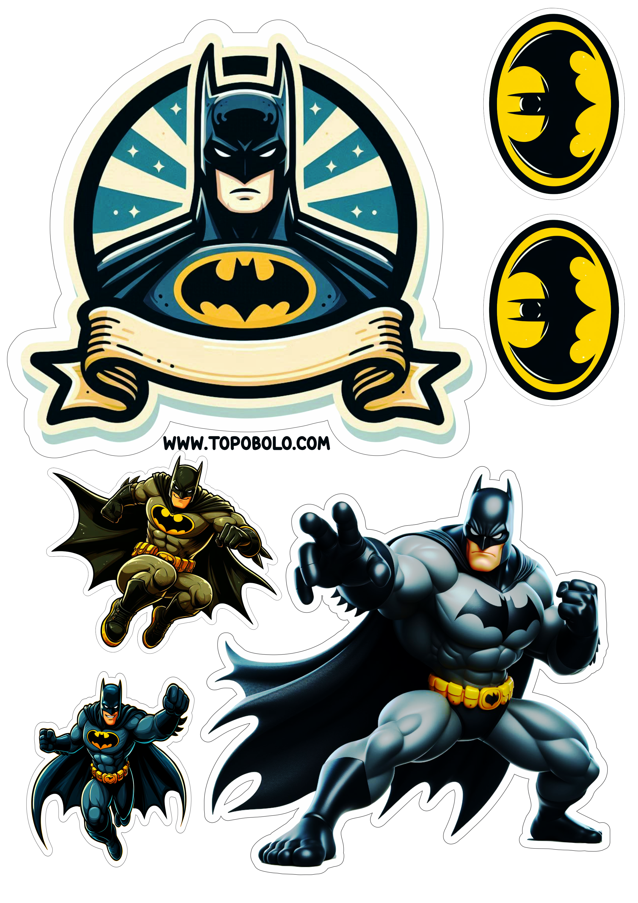 Topo de bolo para imprimir Batman festa de aniversário com tema de super herói png papelaria criativa