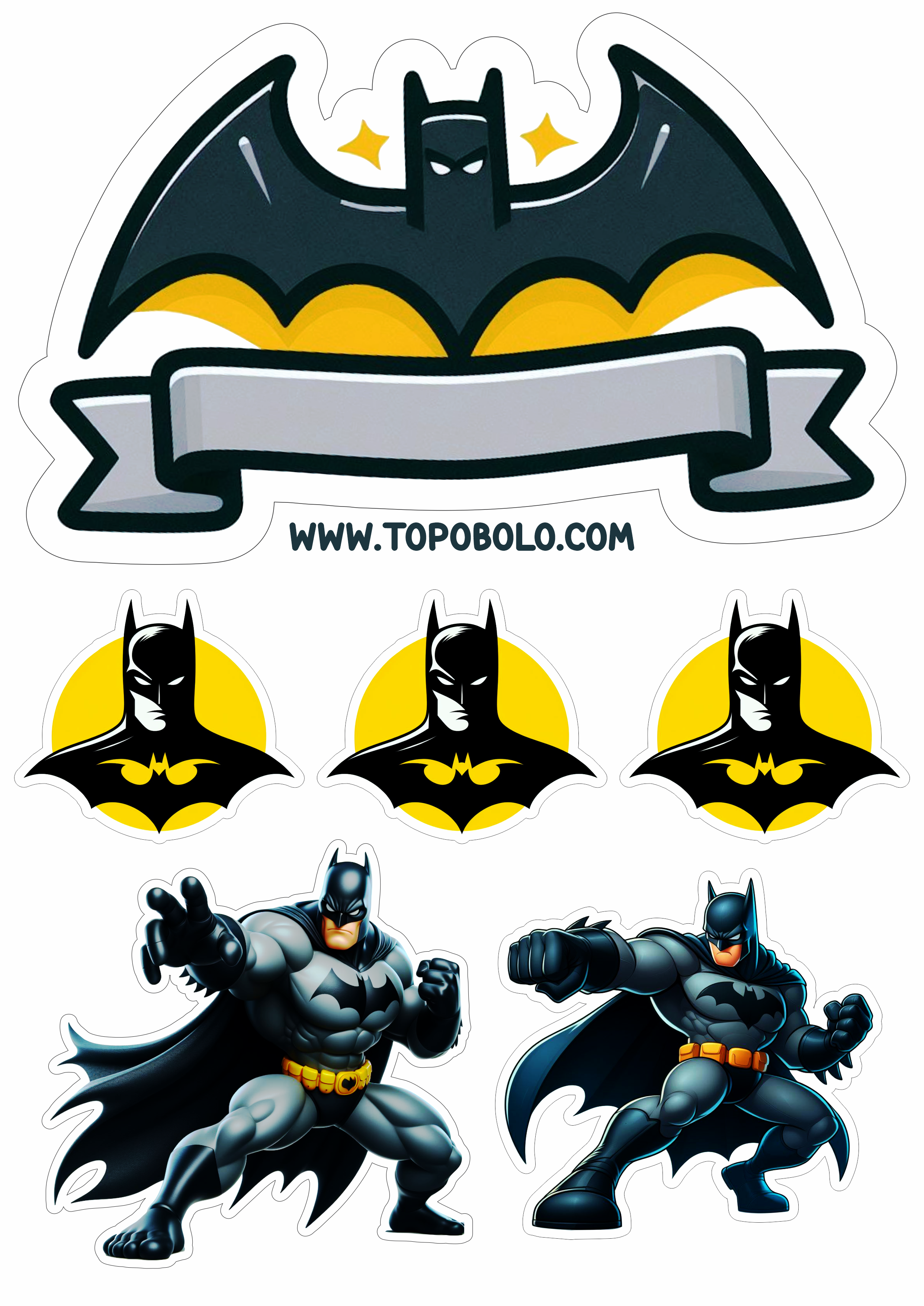 Topo de bolo aniversário infantil Batman papelaria criativa super herói homem-morcego png topper dc comics cake