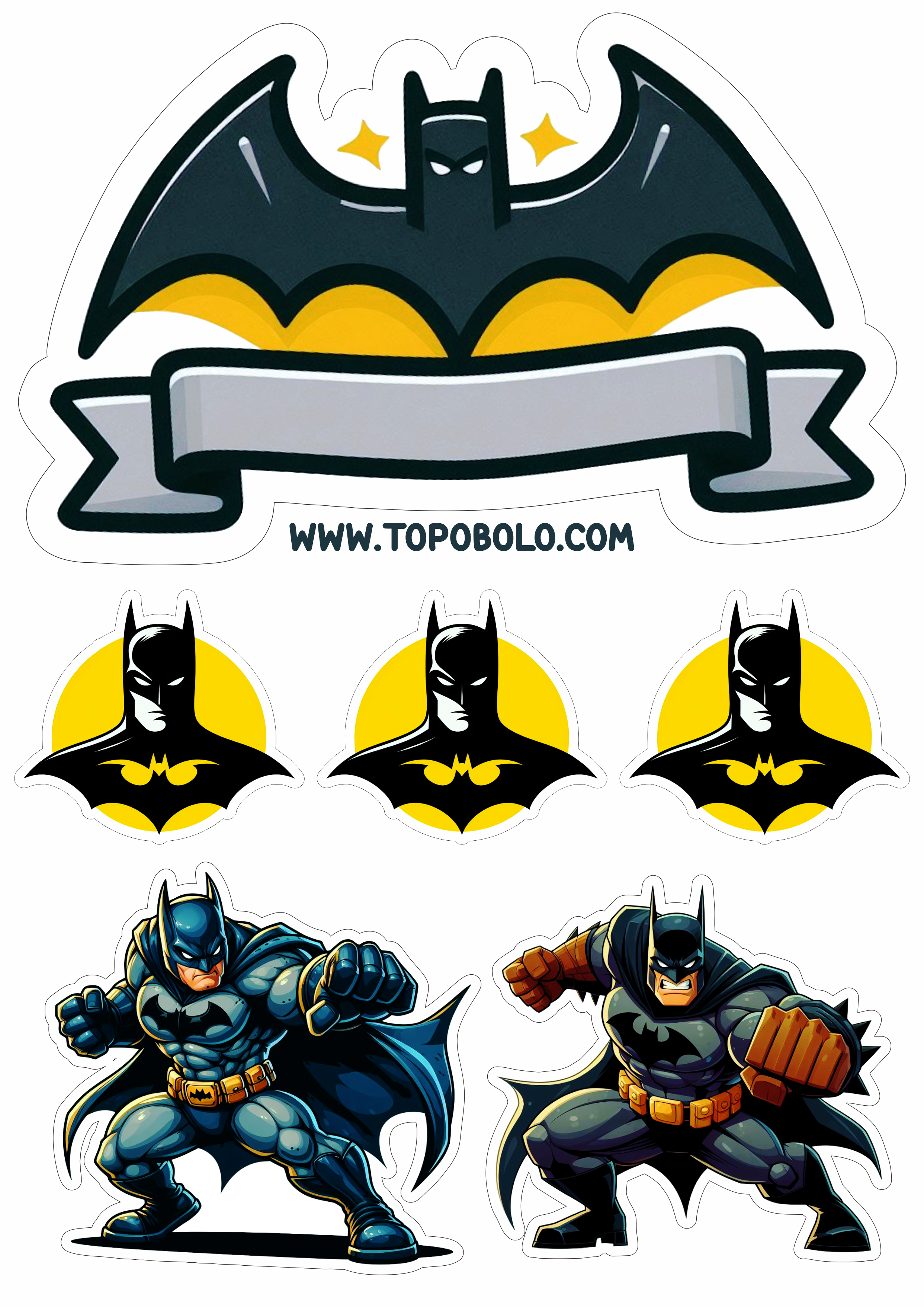 Topo de bolo aniversário infantil Batman papelaria criativa super herói homem-morcego png topper dc comics cake papelaria