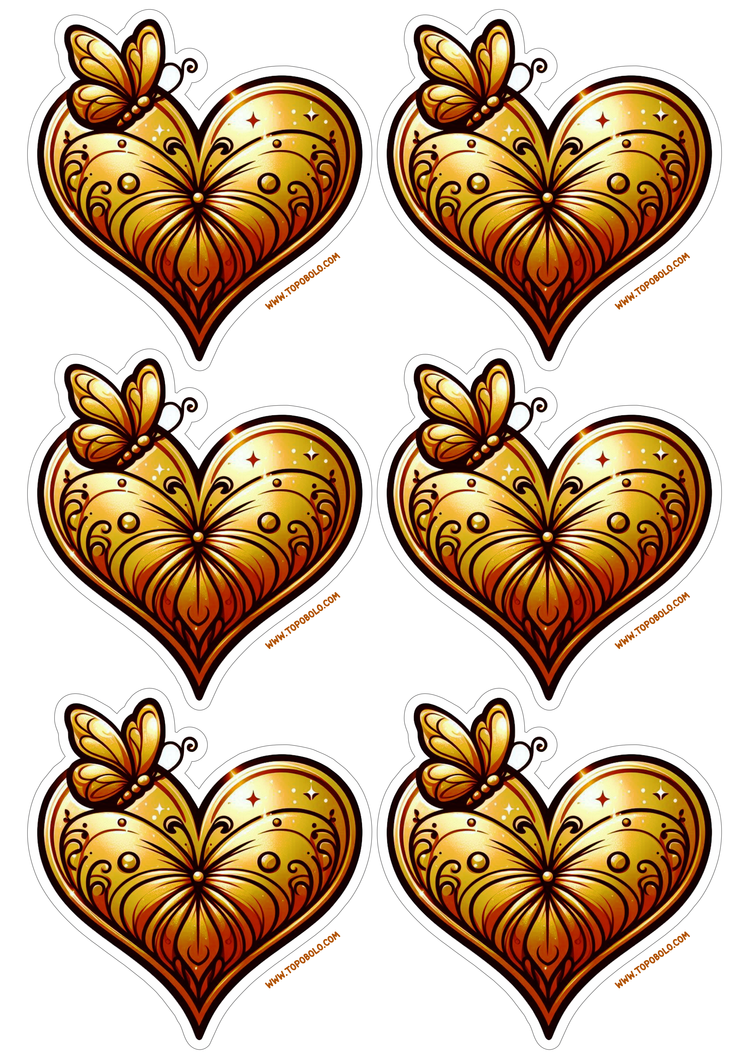 Coração dourado png decoração com borboleta adesivos para imprimir e decorar sua festa de aniversário dourado 6 imagens free download