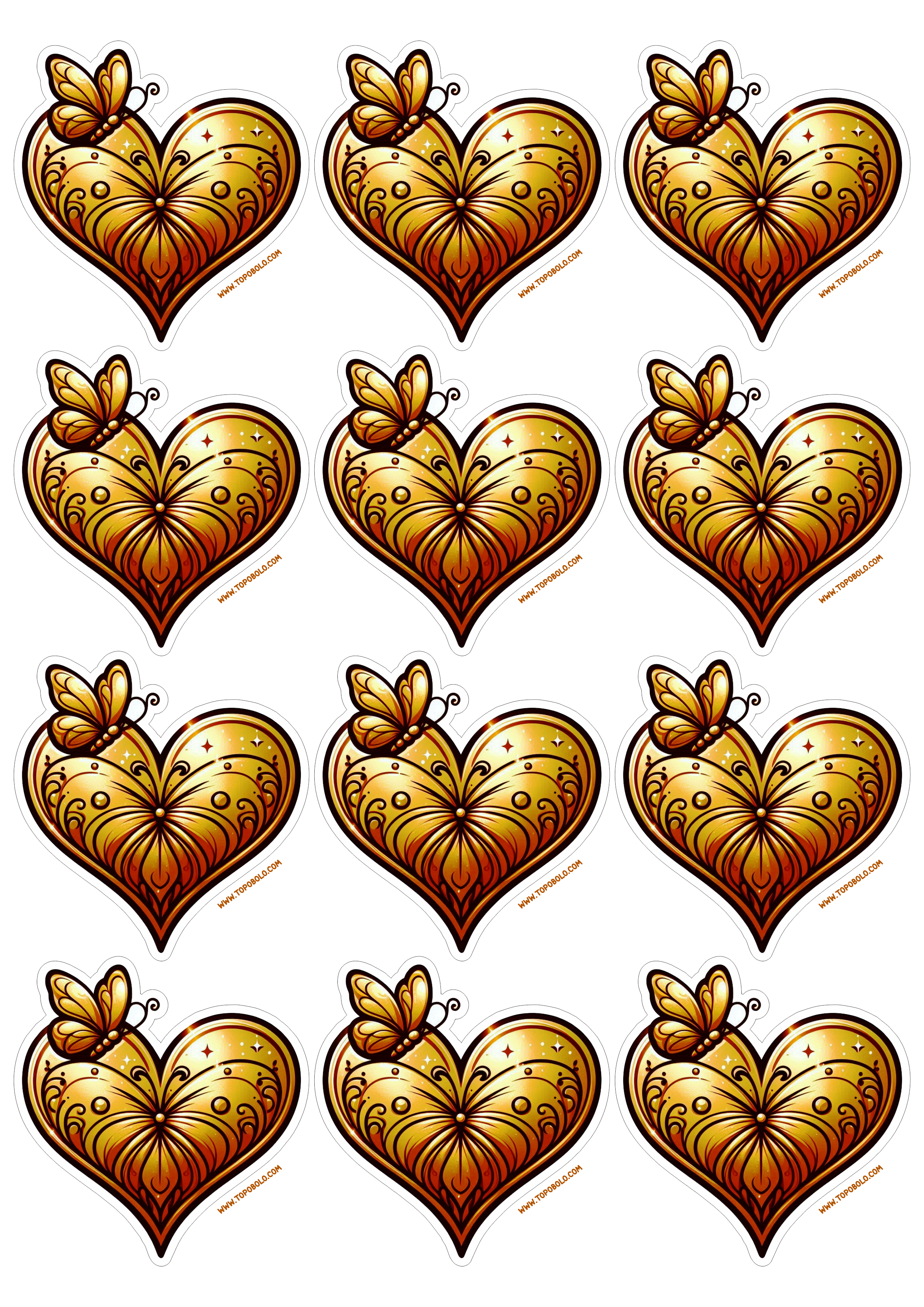 Coração dourado png decoração com borboleta adesivos para imprimir e decorar sua festa de aniversário dourado 12 imagens free download