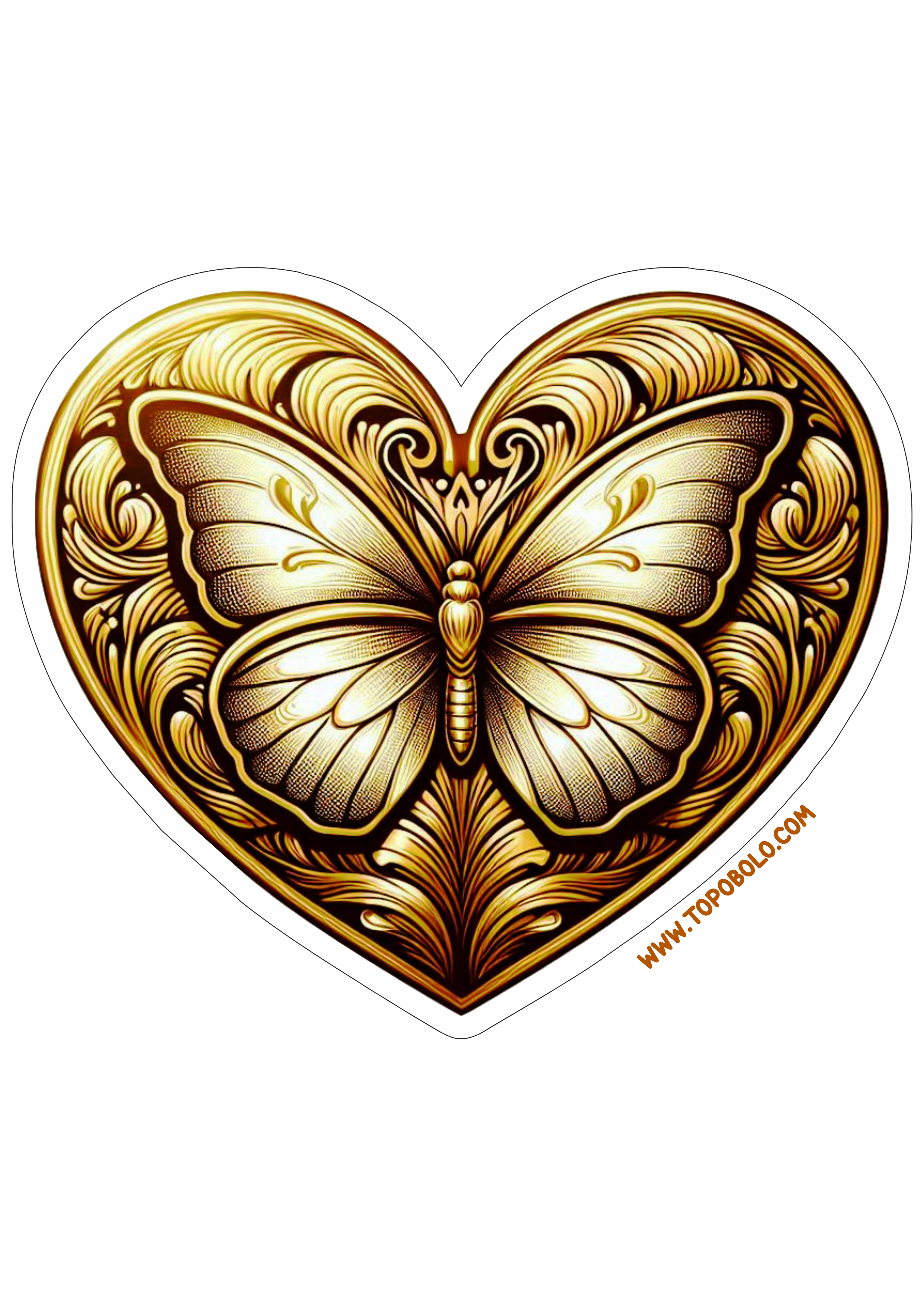 Coração dourado png decoração com borboleta adesivos para imprimir e decorar sua festa de aniversário dourado artigos de papelaria