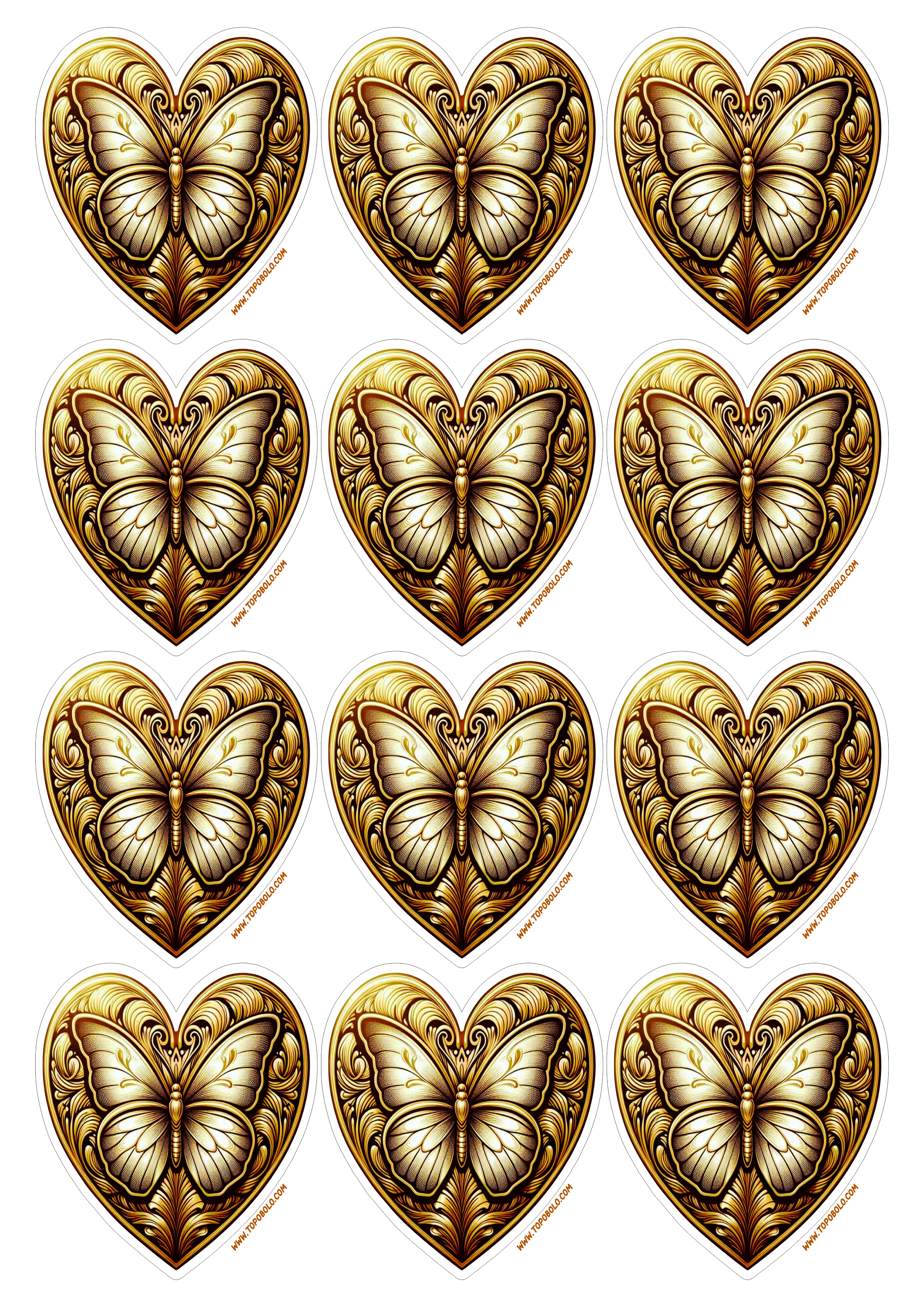 Coração dourado png decoração com borboleta adesivos para imprimir e decorar sua festa de aniversário dourado artigos de papelaria 12 imagens