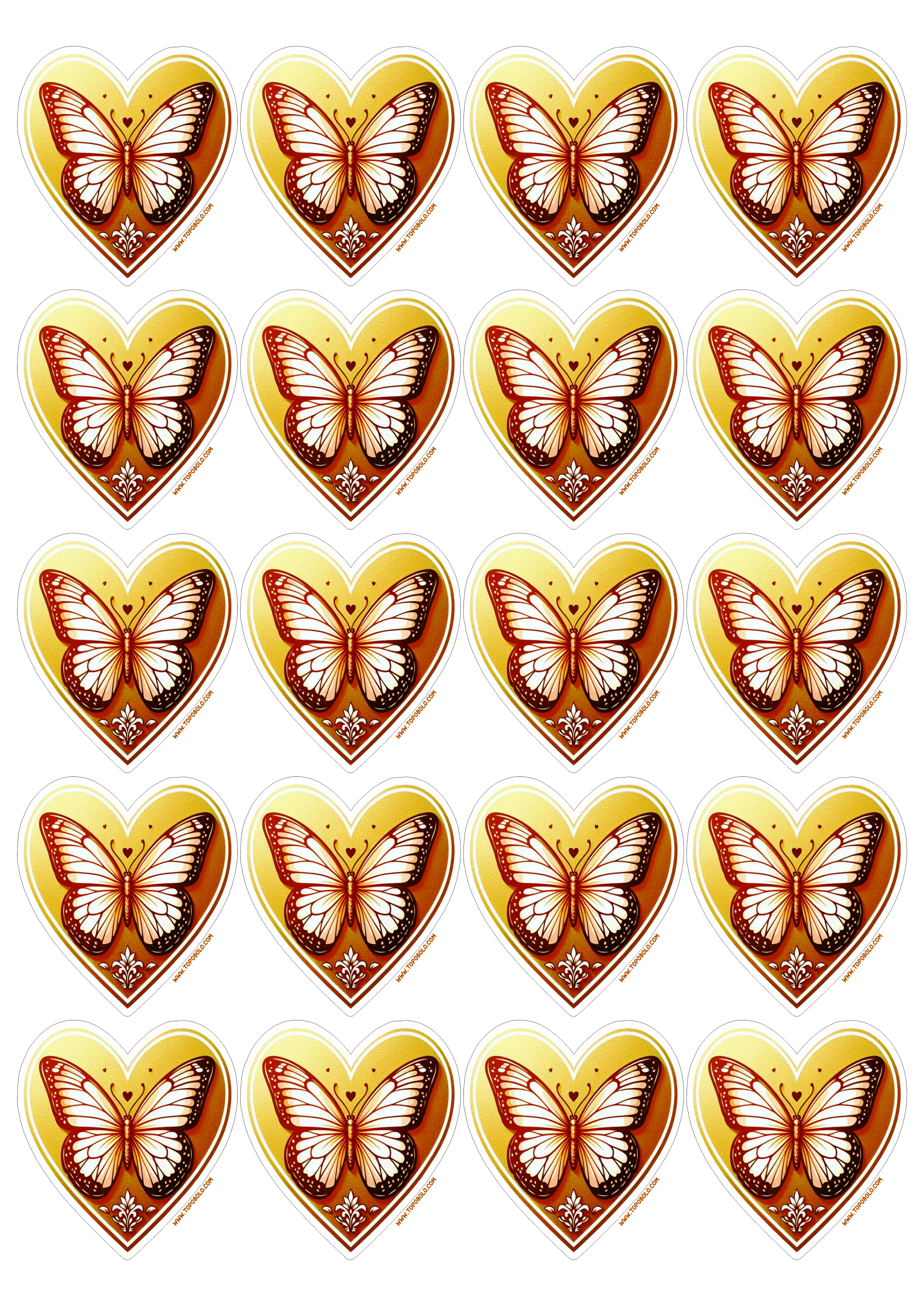 Coração dourado png decoração com borboleta adesivos para imprimir e decorar sua festa de aniversário 20 imagens png