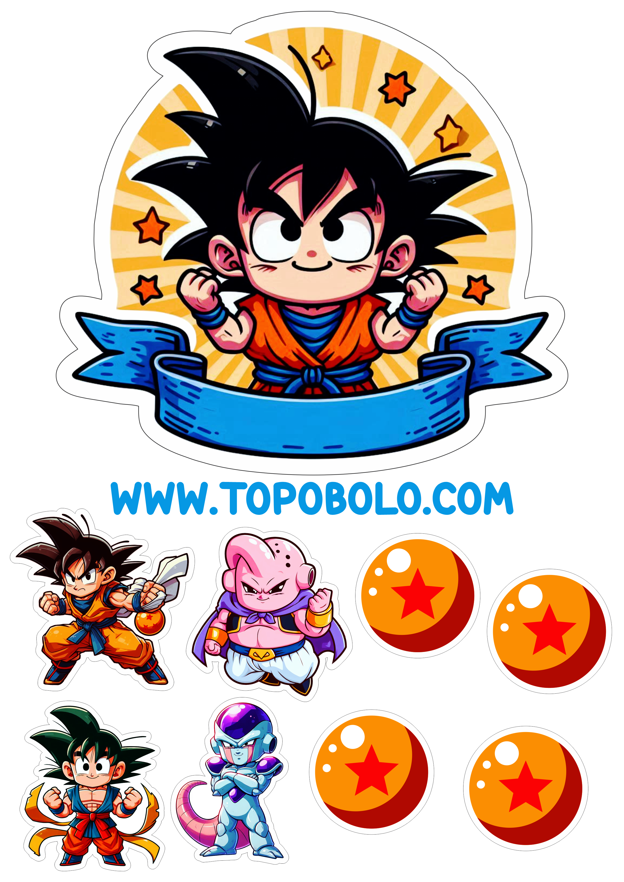 Topo de bolo Goku Dragon ball z aniversário infantil minha festa personalizada artes gráficas freeza Majin Boo esferas do dragão png