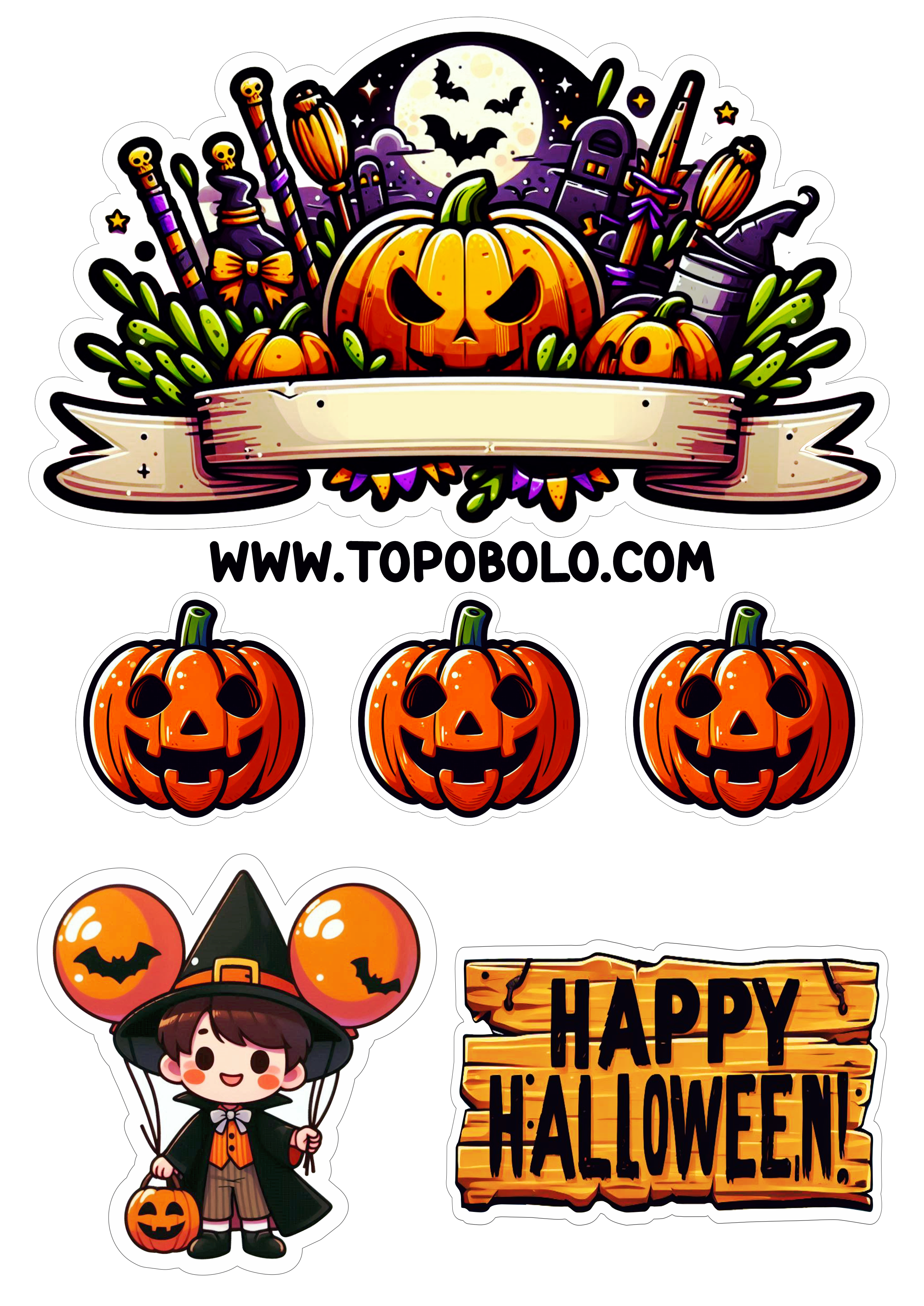 Topo de bolo de halloween png aniversário infantil