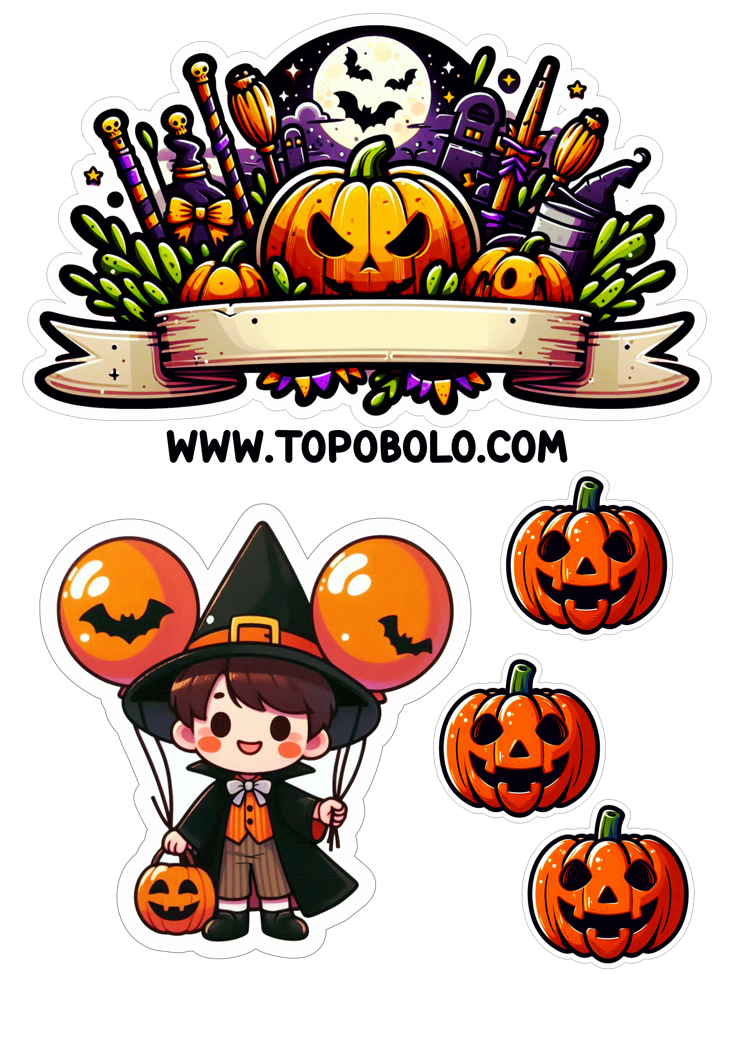 Topo de bolo de halloween png aniversário infantil topper cake