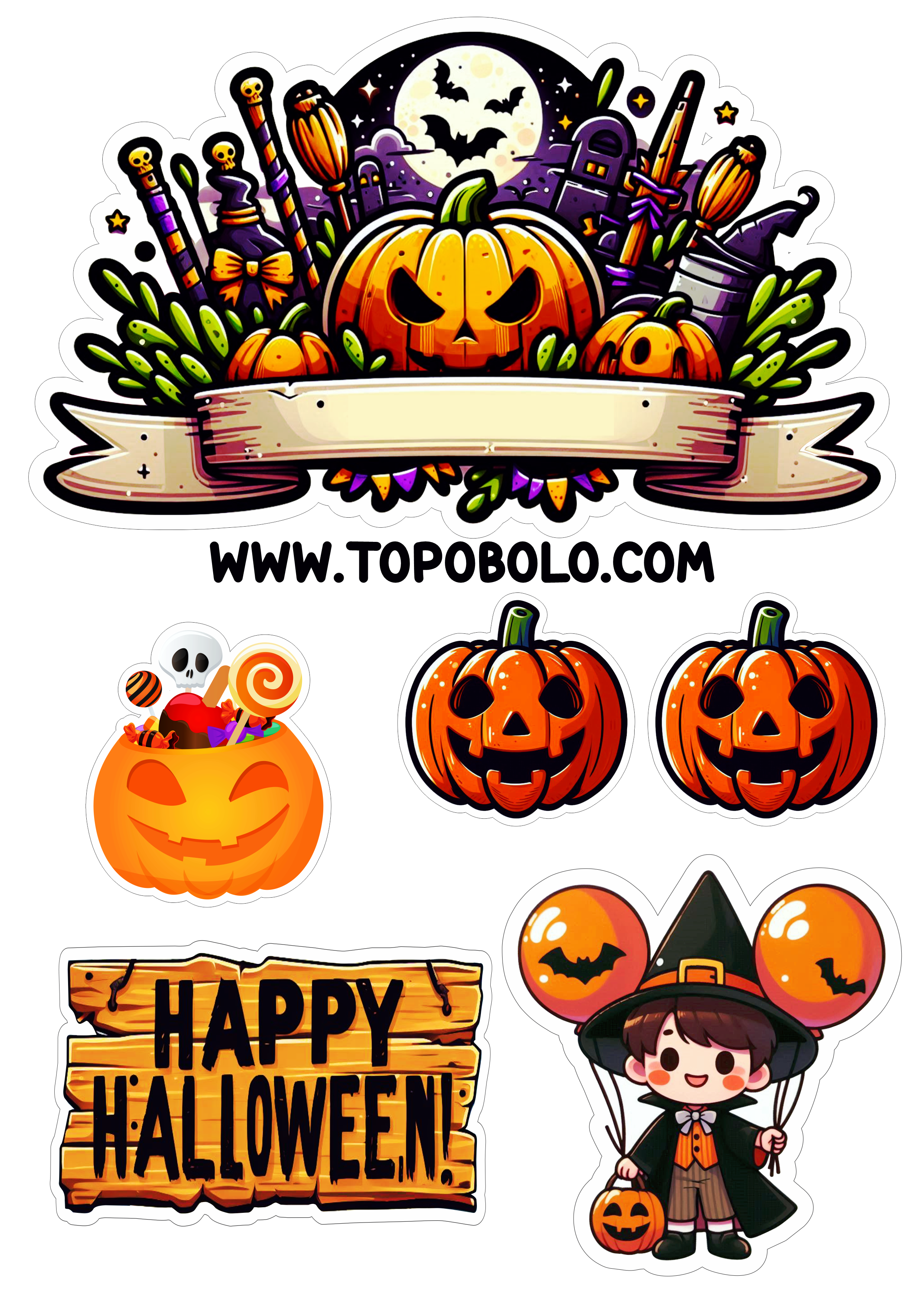 Topo de bolo de halloween png aniversário infantil topper cake dia das bruxas