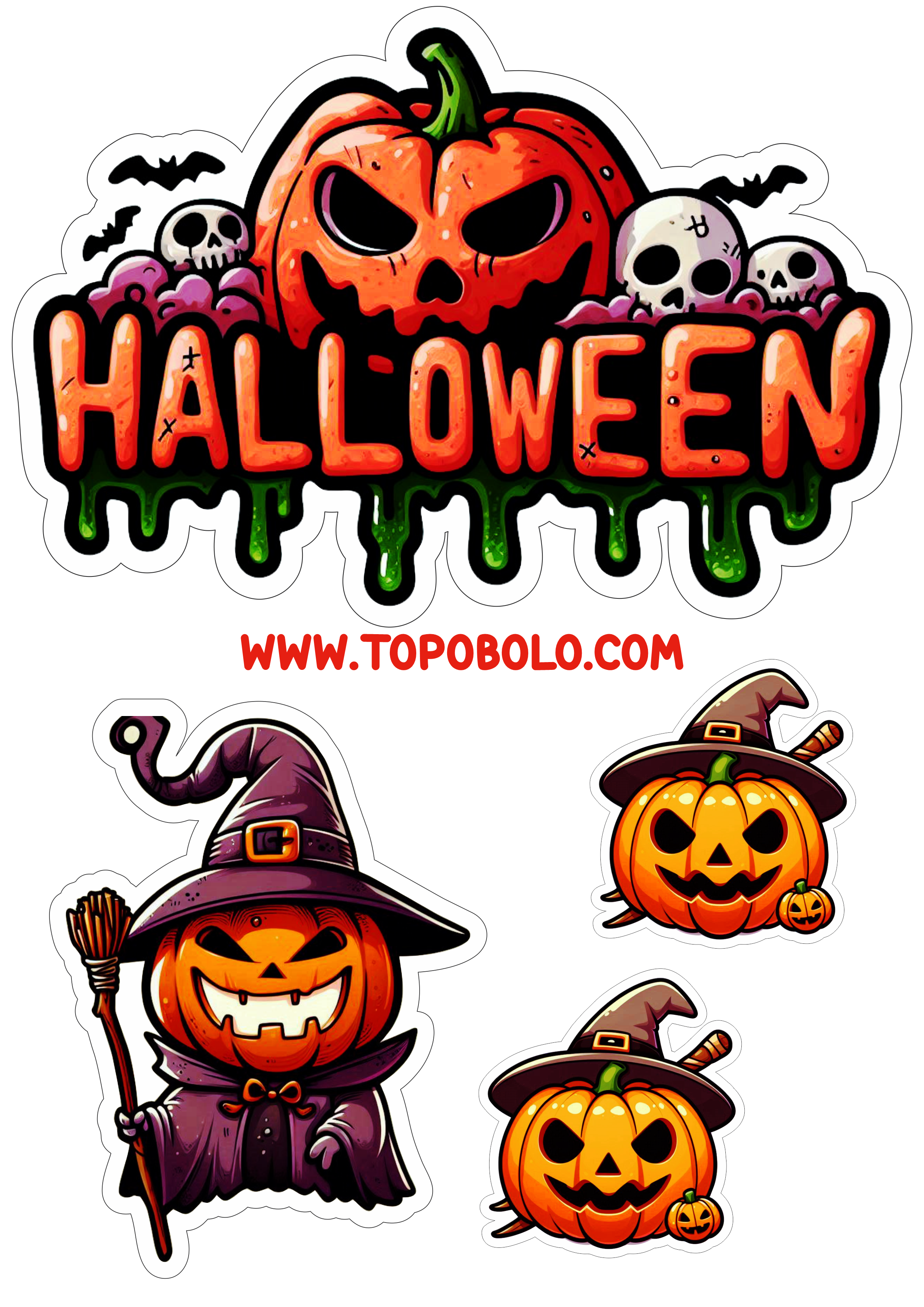 Topo de bolo para imprimir png tema halloween decoração topper cake abóbora