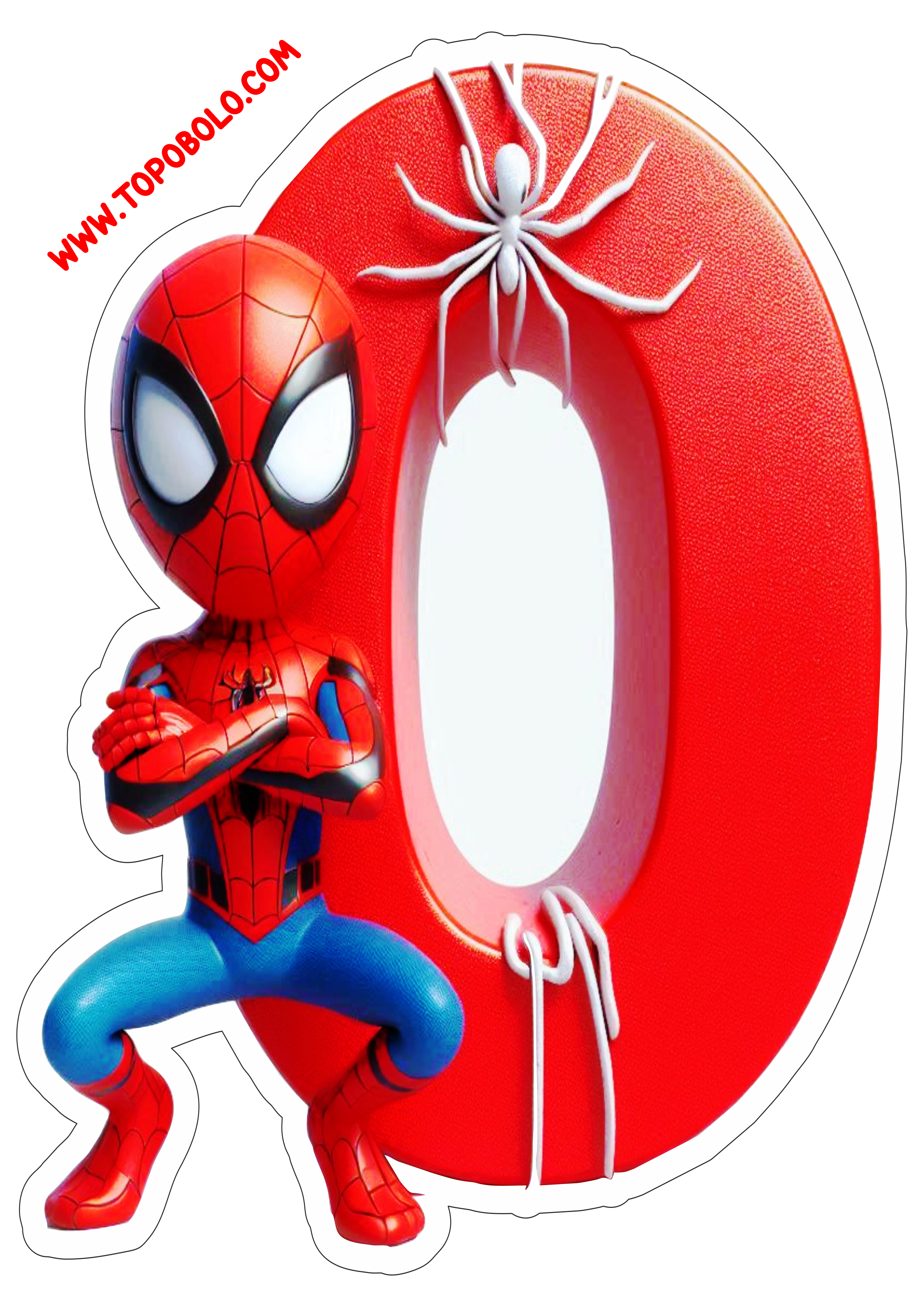 Número 0 Homem-Aranha decoração de aniversário festa infantil personalizada pronto para imprimir png