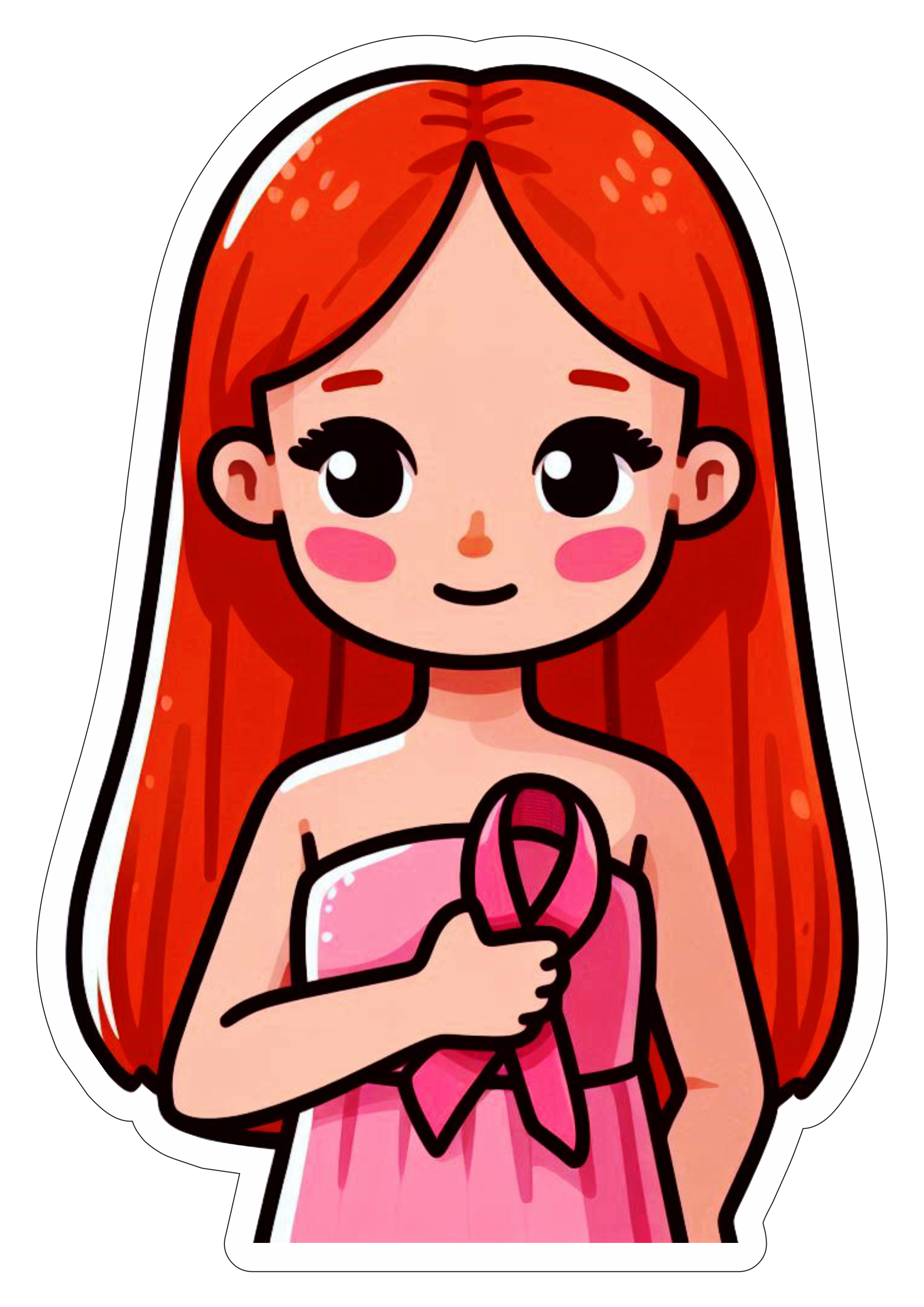 Outubro Rosa campanha de conscientização desenho fofinho para decoração artes gráficas lacinho rosa ruiva red hair free download png