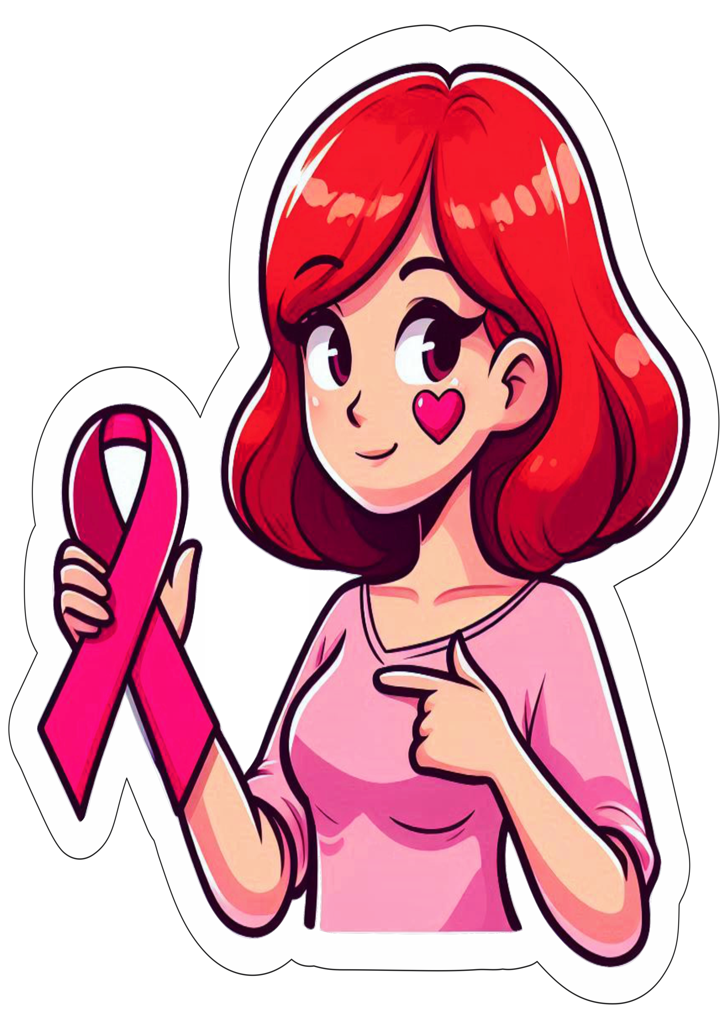 Outubro Rosa campanha de conscientização desenho fofinho para decoração artes gráficas lacinho rosa ruiva png