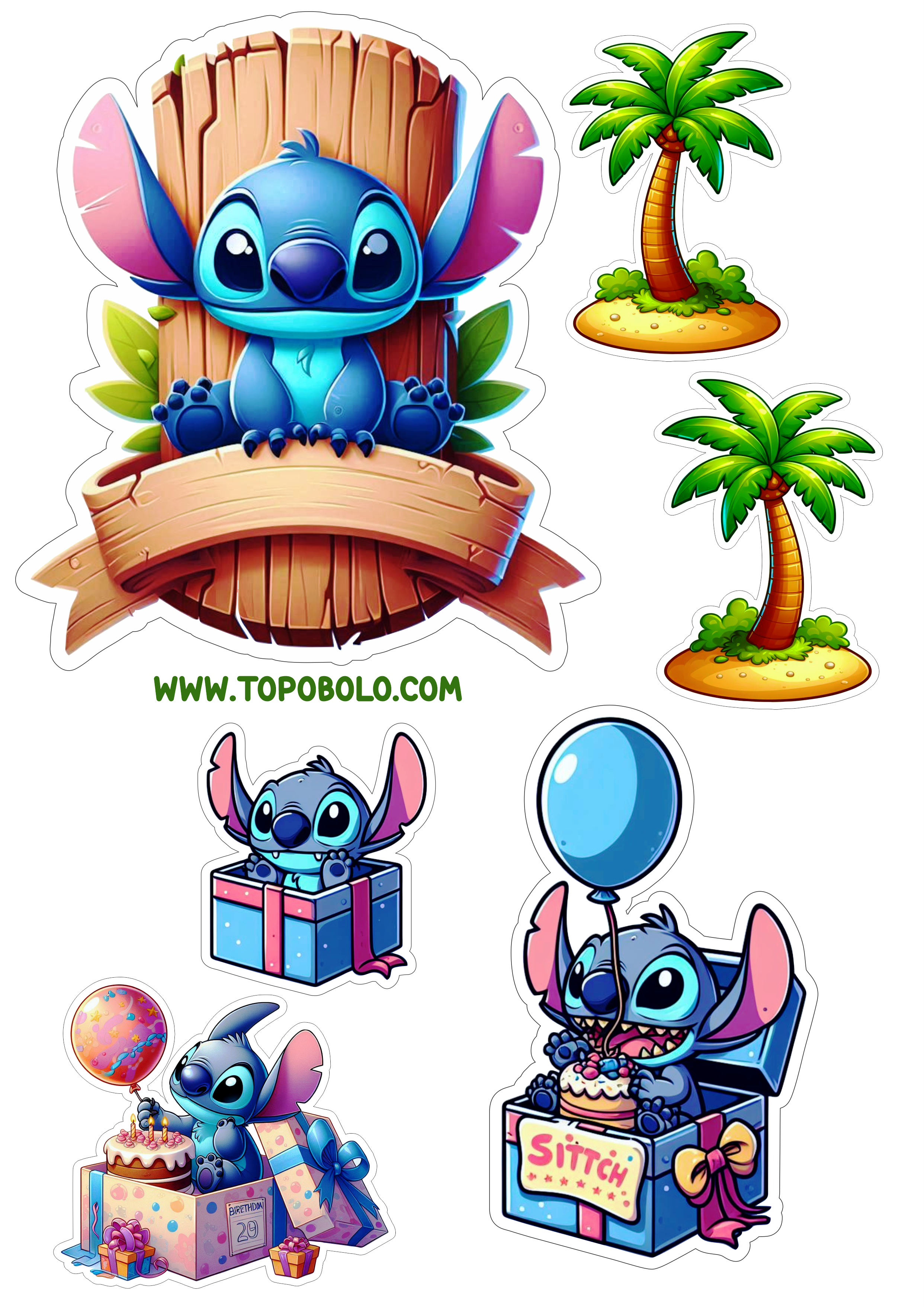 Topo de bolo desenho infantil Stitch fazendo a nossa festa topper cake artigos personalizados png