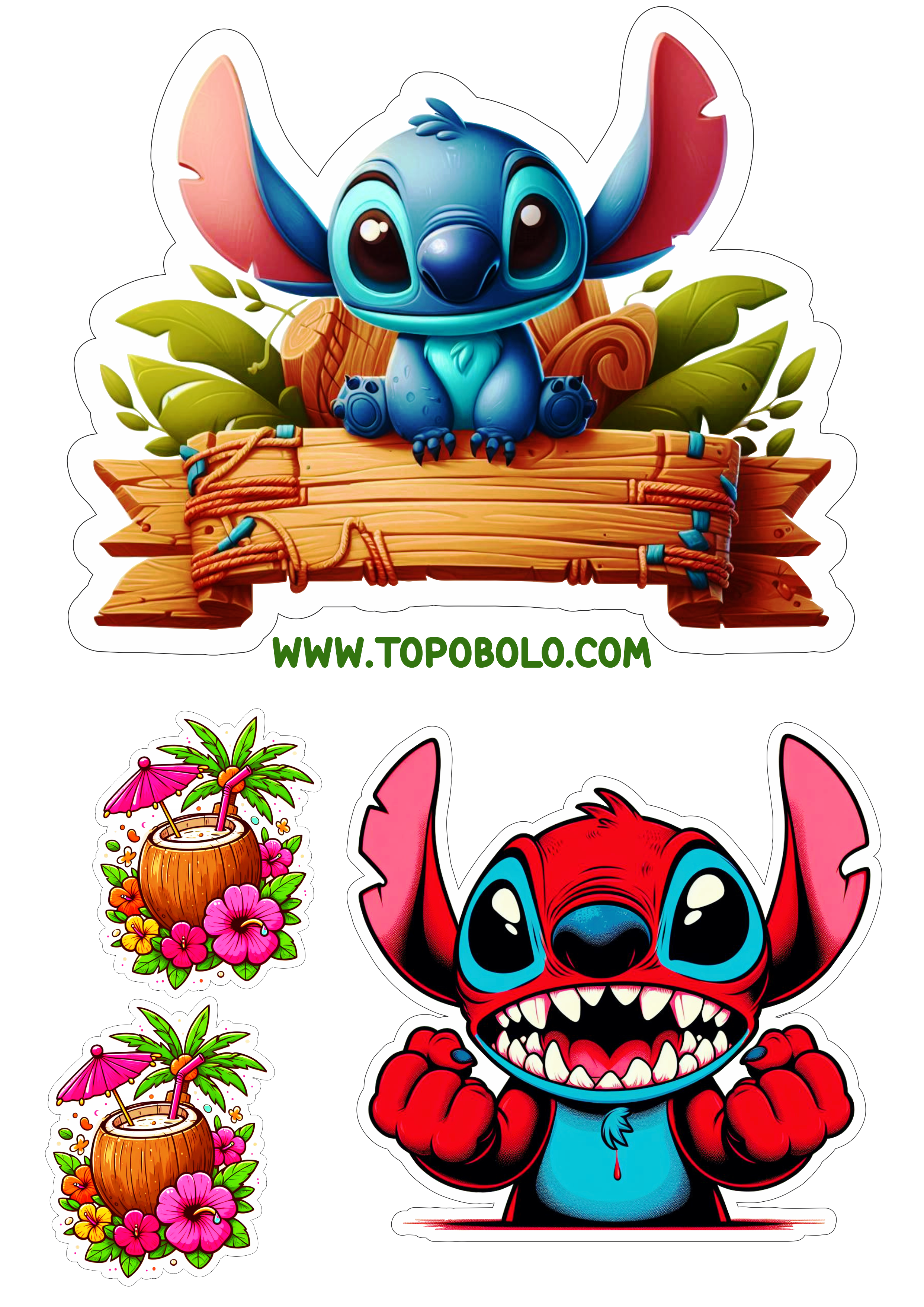 Topo de bolo desenho infantil Stitch fazendo a nossa festa topper cake artigos personalizados cartoon tropical png