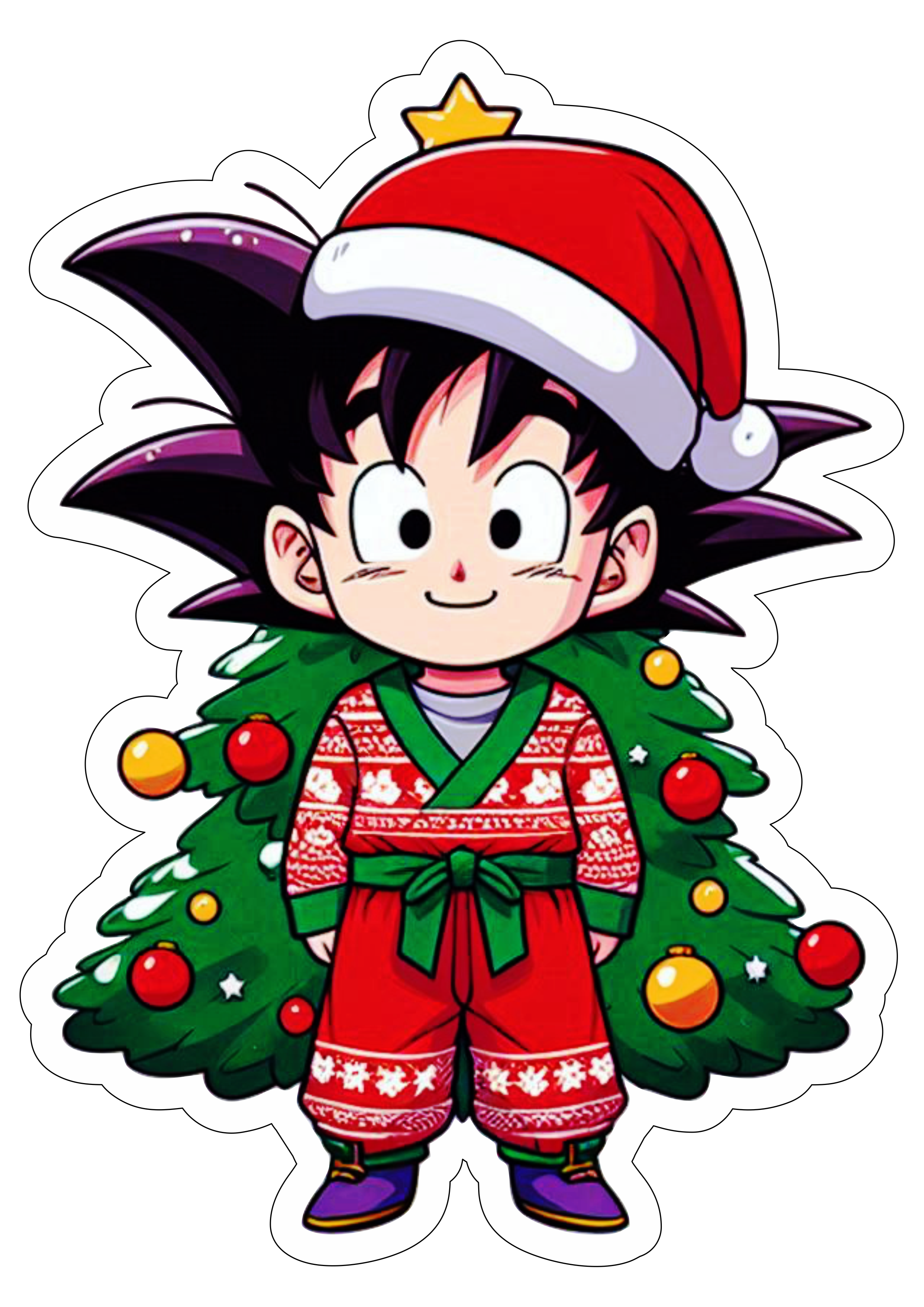 Imagens de natal Goku com gorro do papai noel Dragon Ball anime desenho simples árvore png