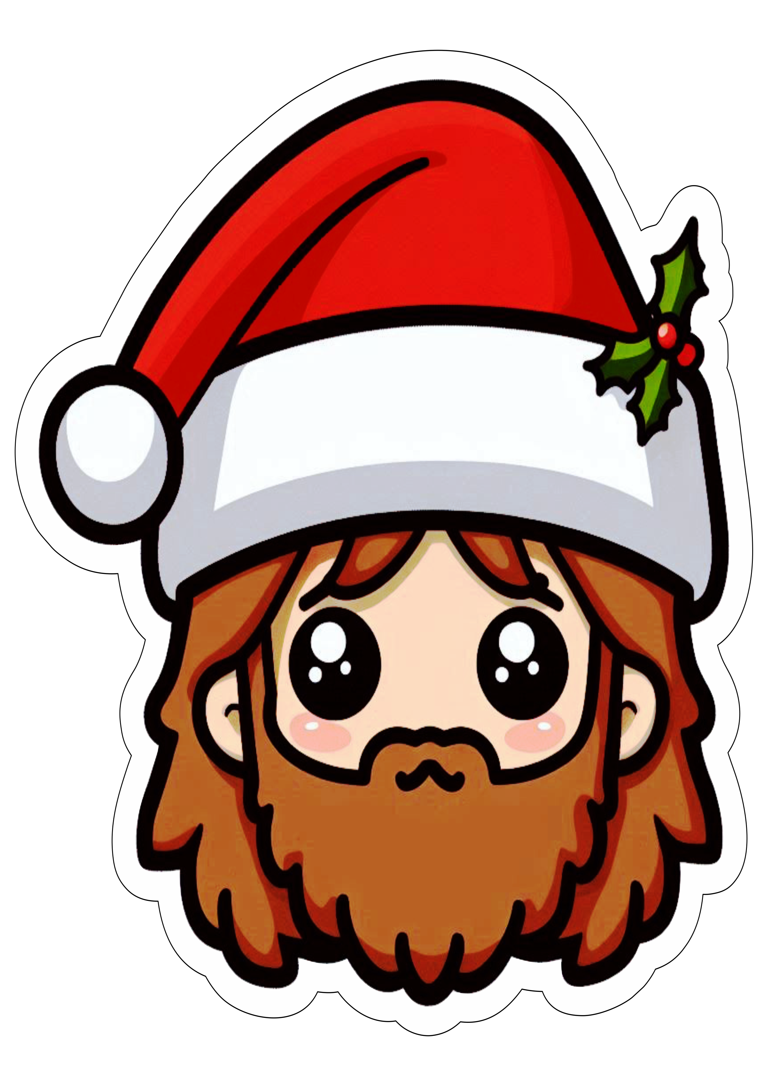 Imagens de natal Jesus Cristo com gorro do papai noel desenho colorido infantil decoração fofinha com contorno free download png