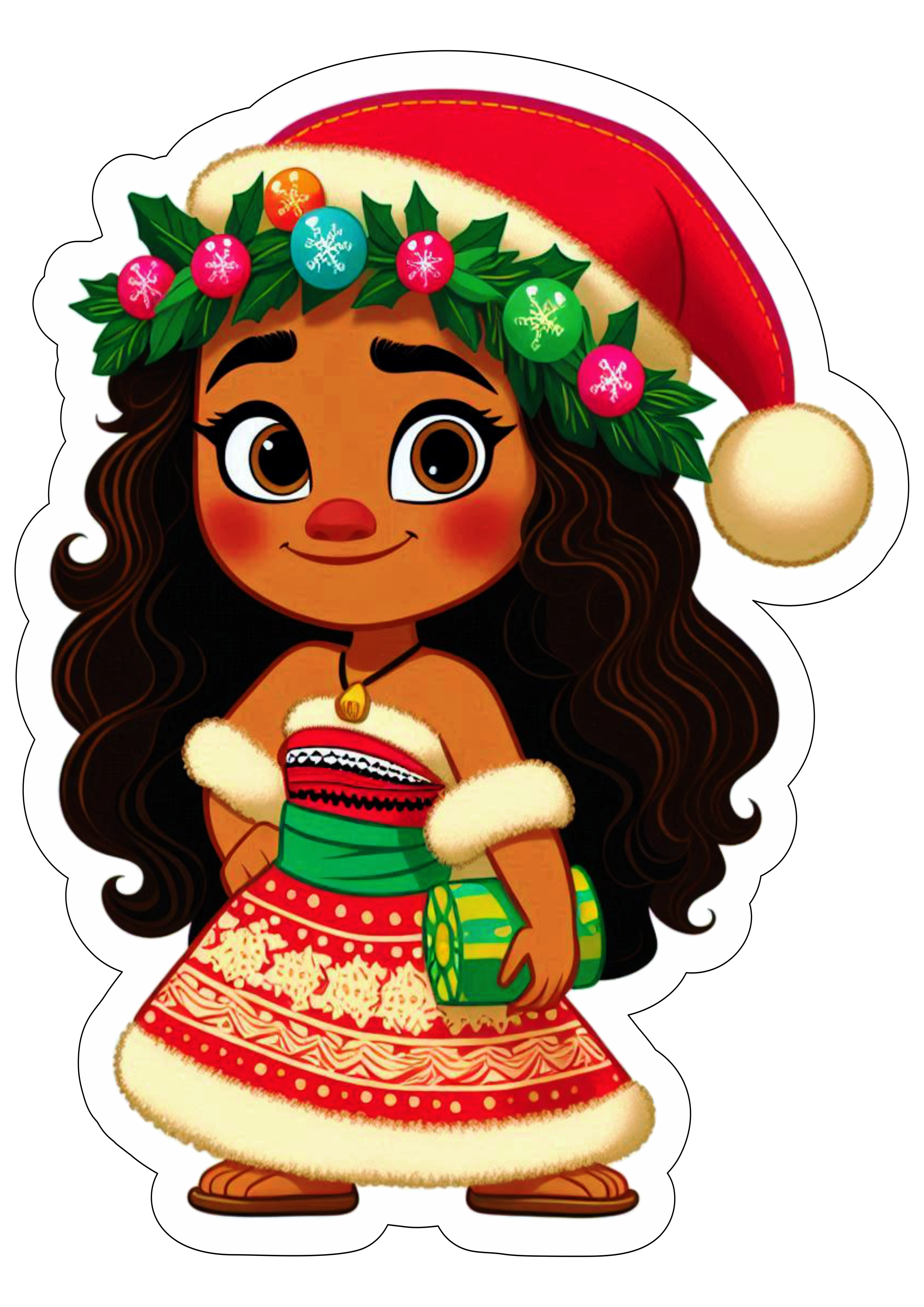 Imagens de natal Moana desenho infantil com contorno para recorte gorro png