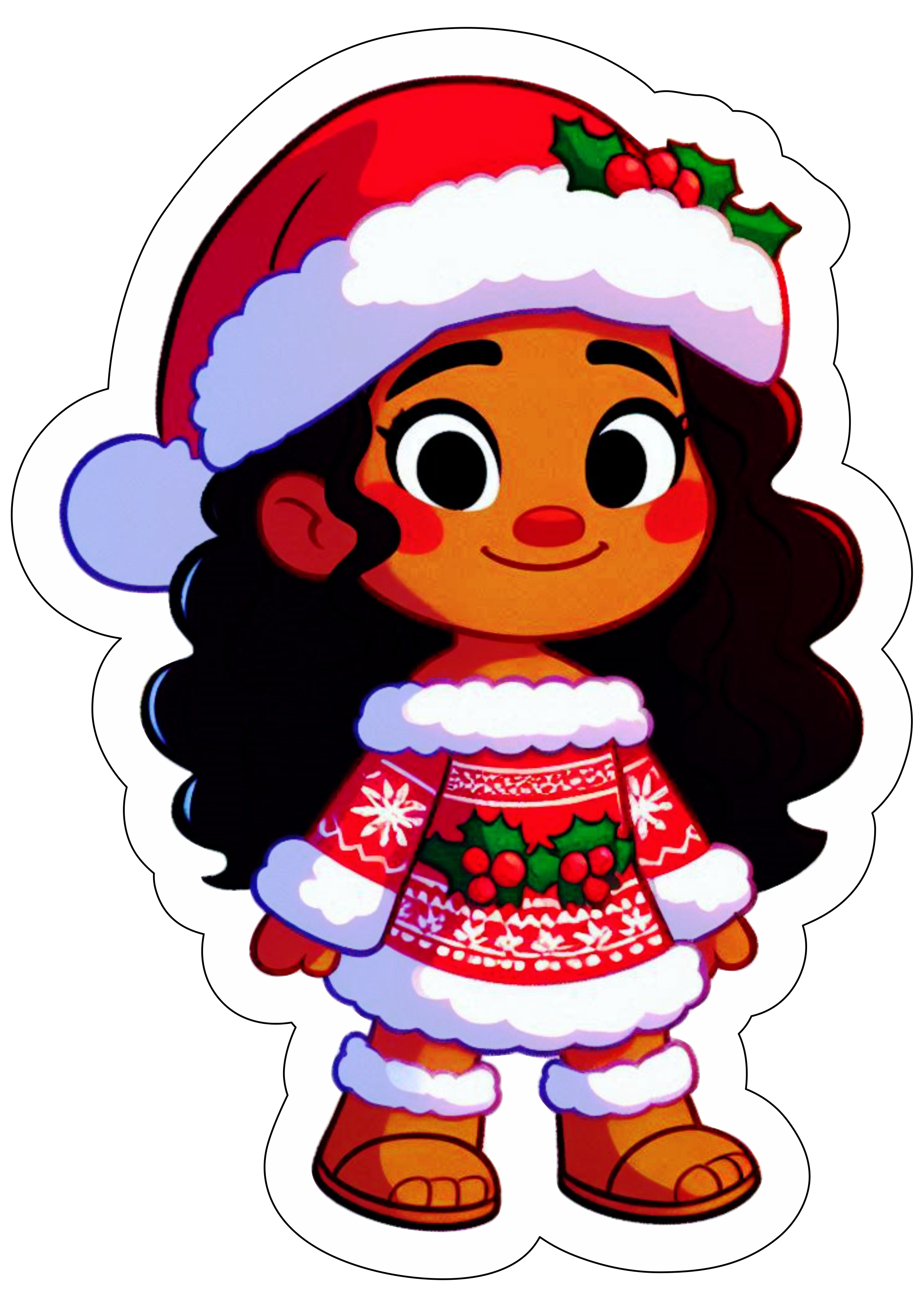 Imagens de natal Moana desenho infantil com contorno para recorte gorro do papai noel png