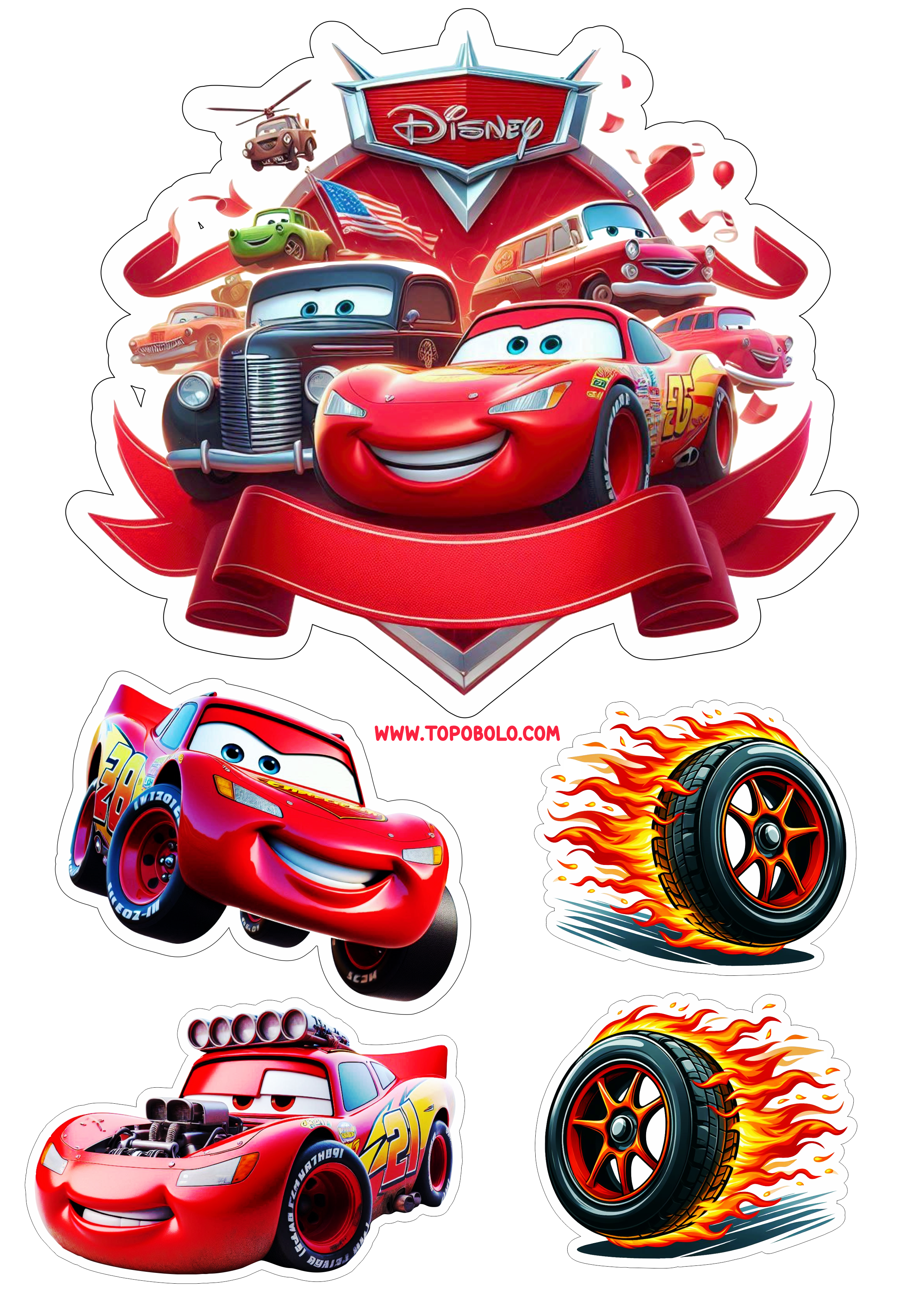 Topo de bolo carros Relâmpago McQueen topper cake png