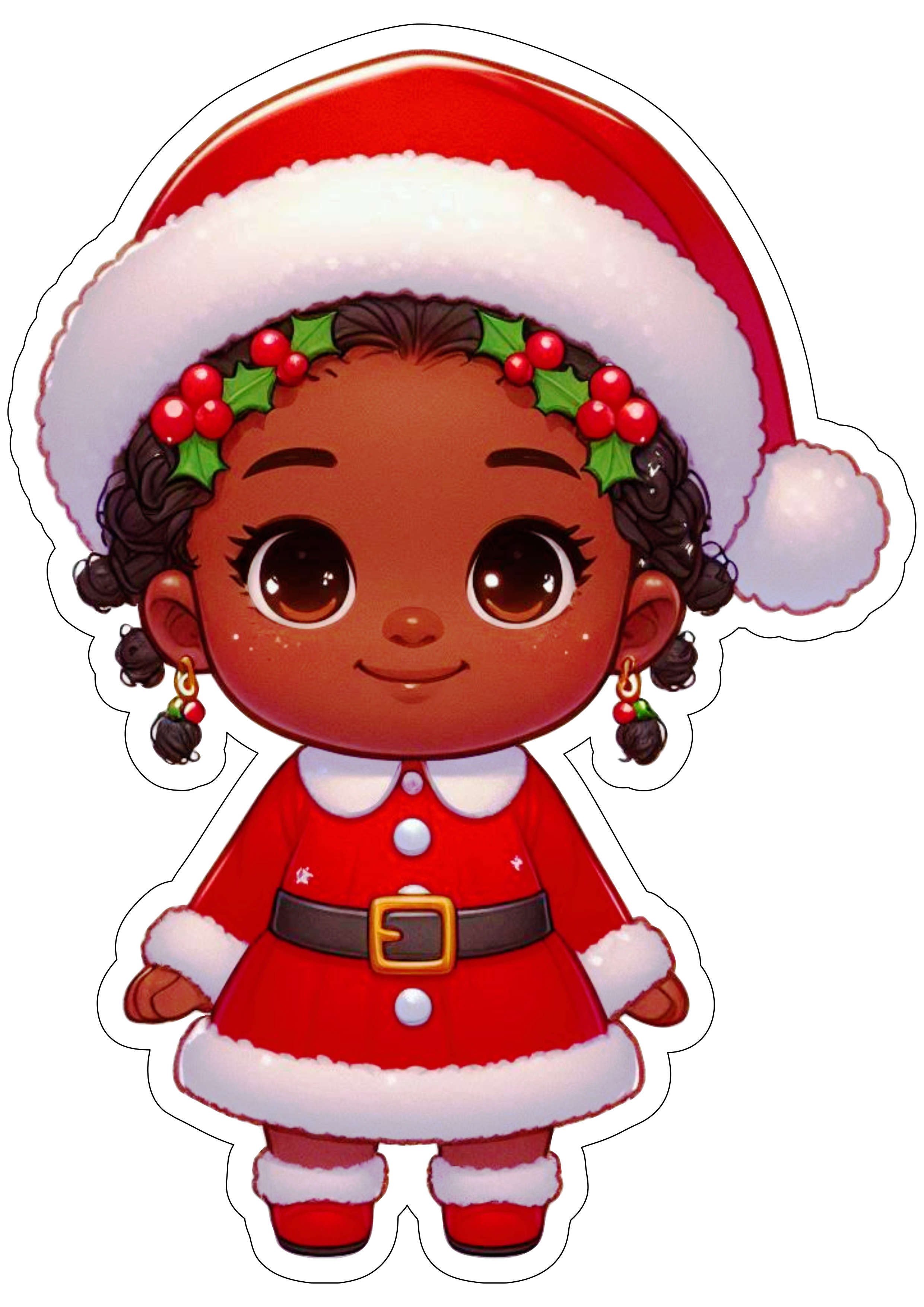 Menina com roupinha de natal negra moreninha desenho simples para imprimir png