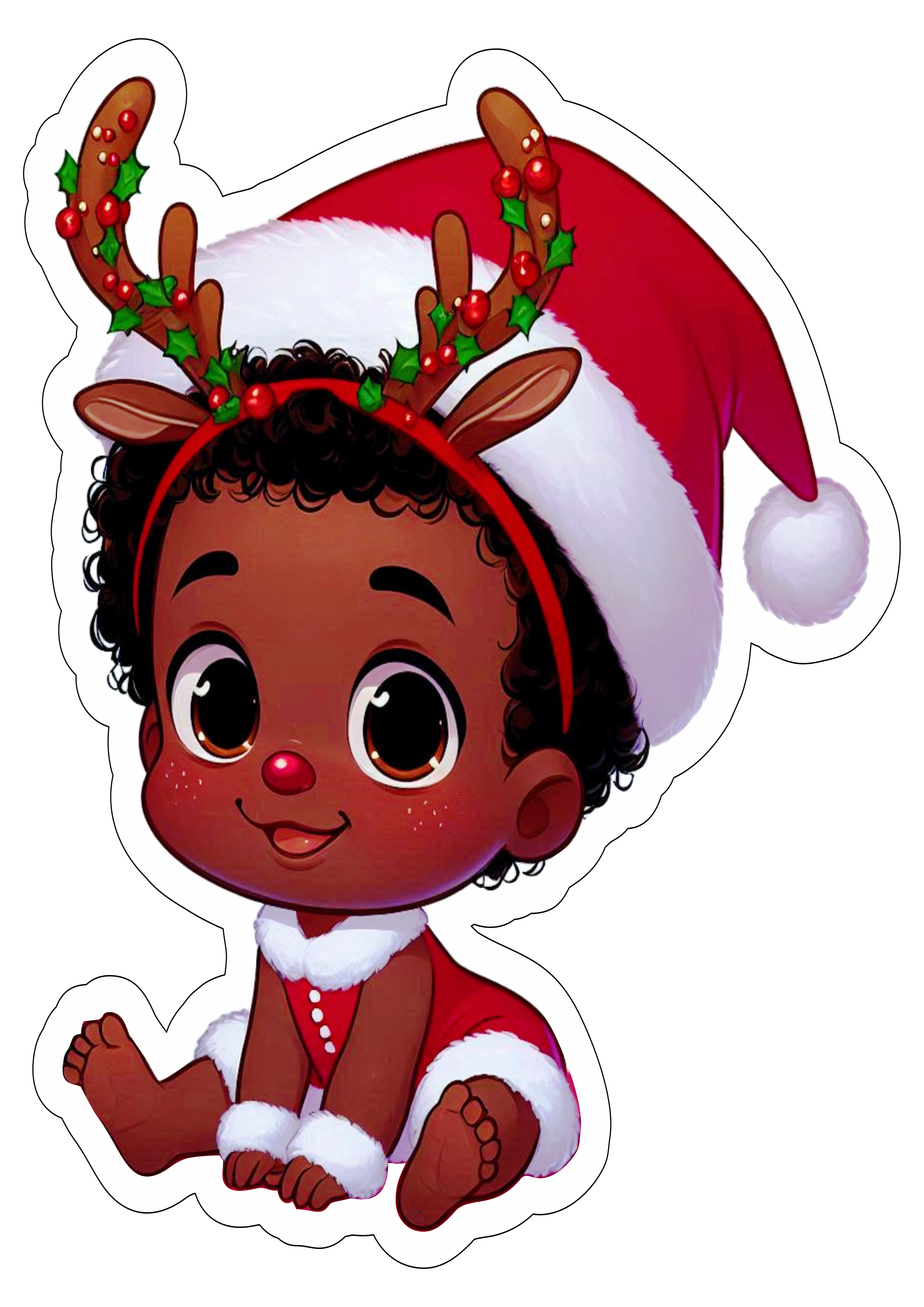 Menina com roupinha de natal negra moreninha desenho infantil simples para imprimir e decorar png