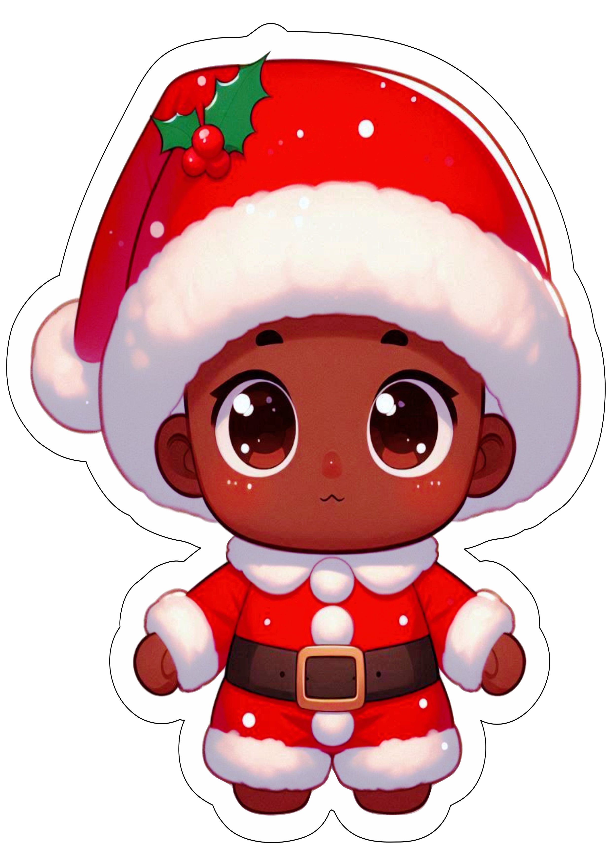 Menina com roupinha de natal negra moreninha desenho infantil simples para imprimir e decorar artes visuais png