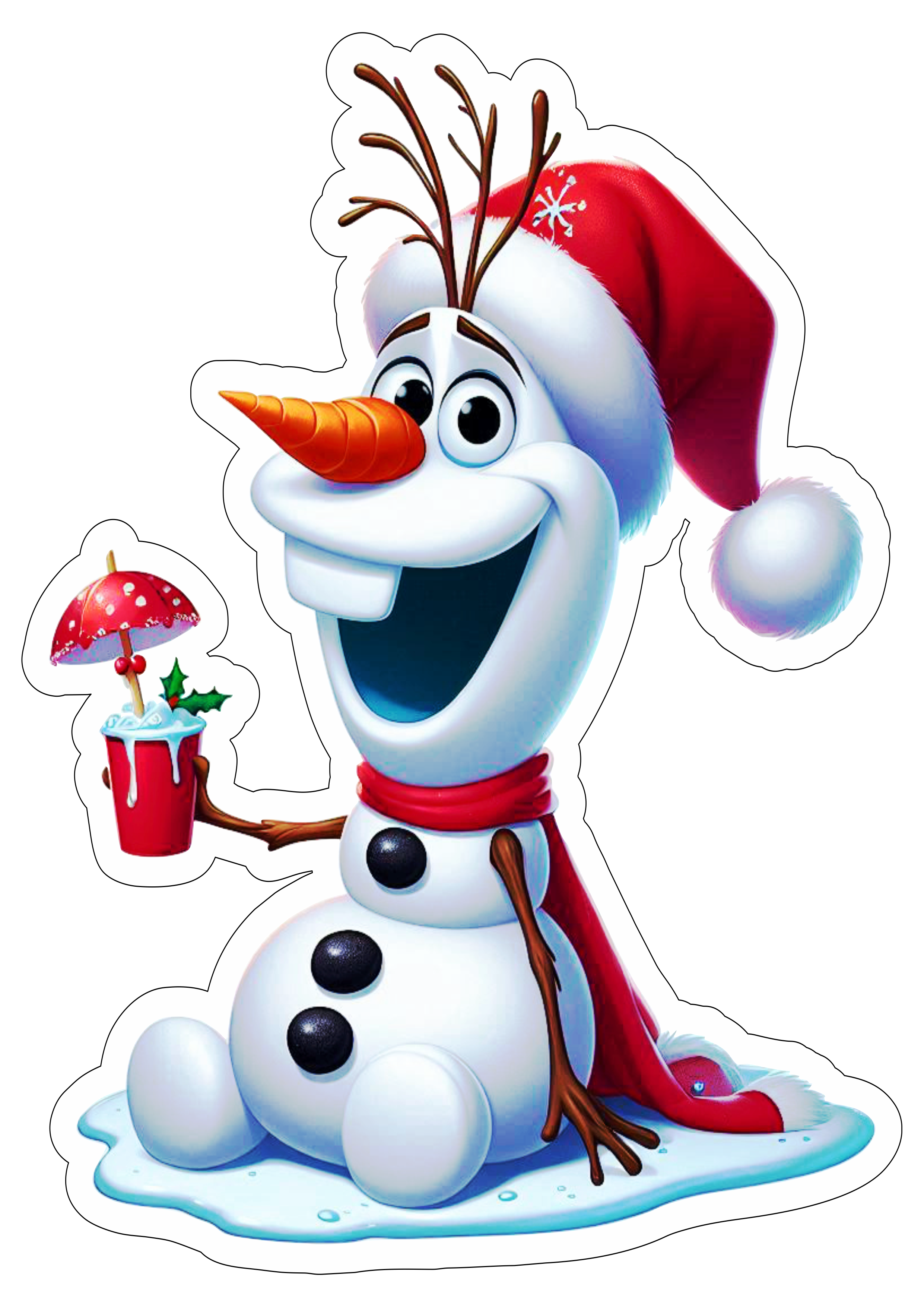 Boneco de neve Olaf imagens de natal Frozen desenho fofinho para imprimir sticker fundo transparente png