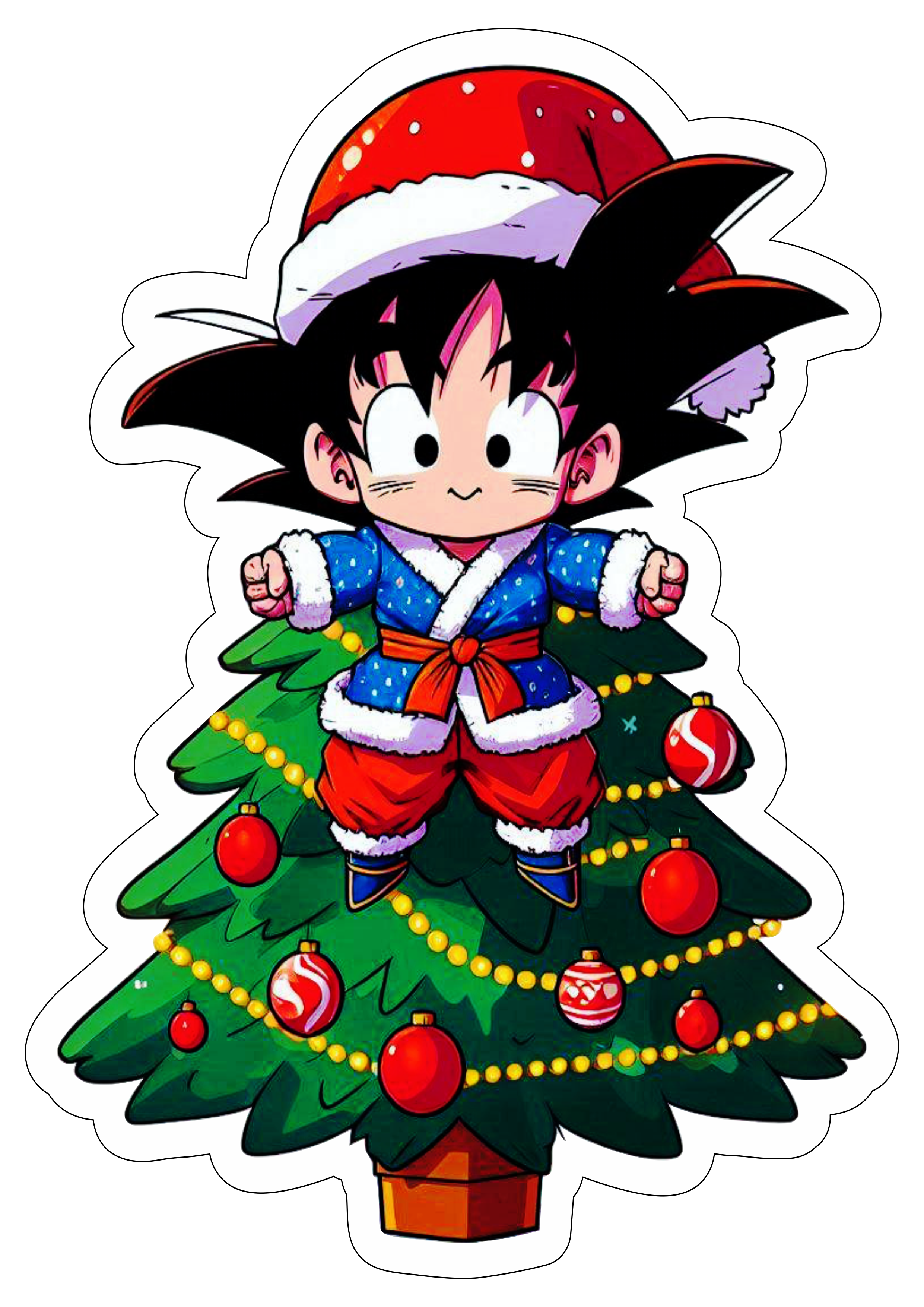 Imagens de natal Goku com gorro do papai noel Dragon Ball anime desenho simples árvore fundo transparente png