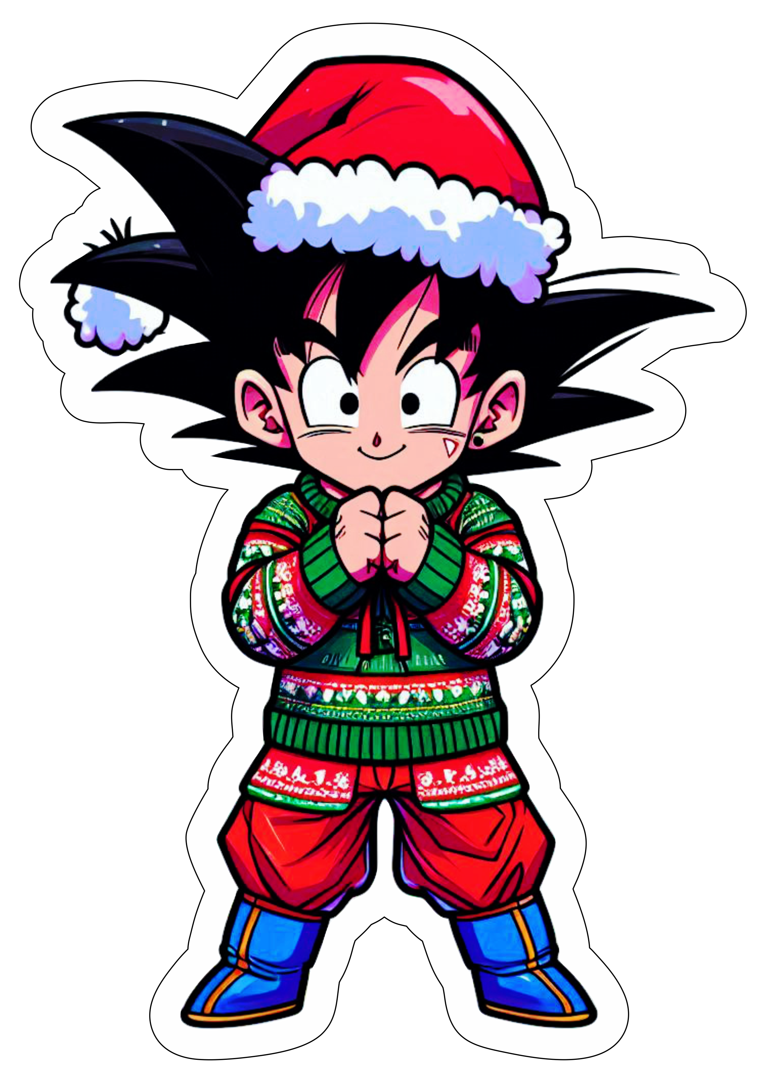 Imagens de natal Goku com gorro do papai noel Dragon Ball anime desenho simples fundo transparente ilustração png