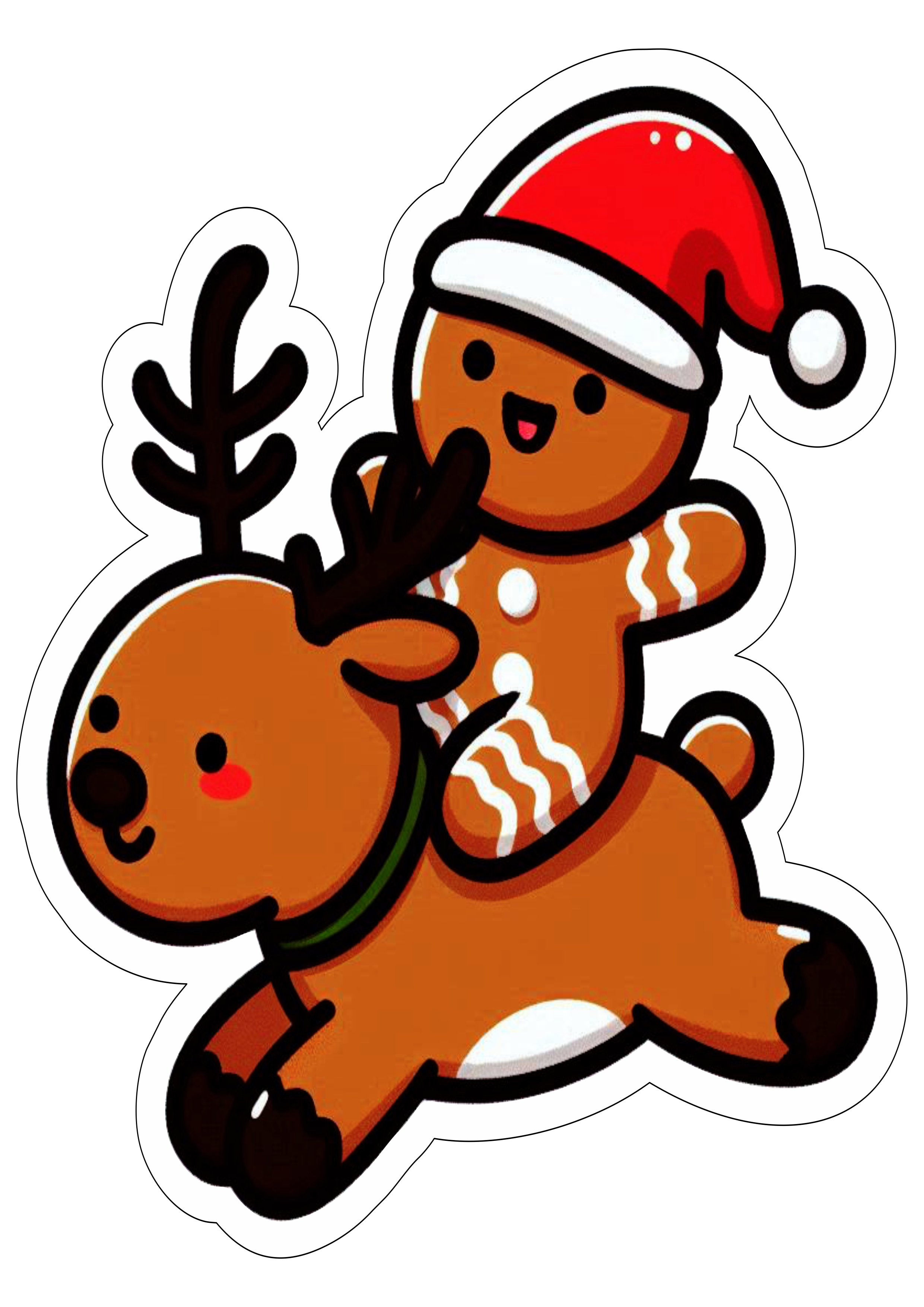 Imagens de Natal Homem Biscoito de gengibre montado em uma rena gorro do papai noel decoração fundo transparente clipart png