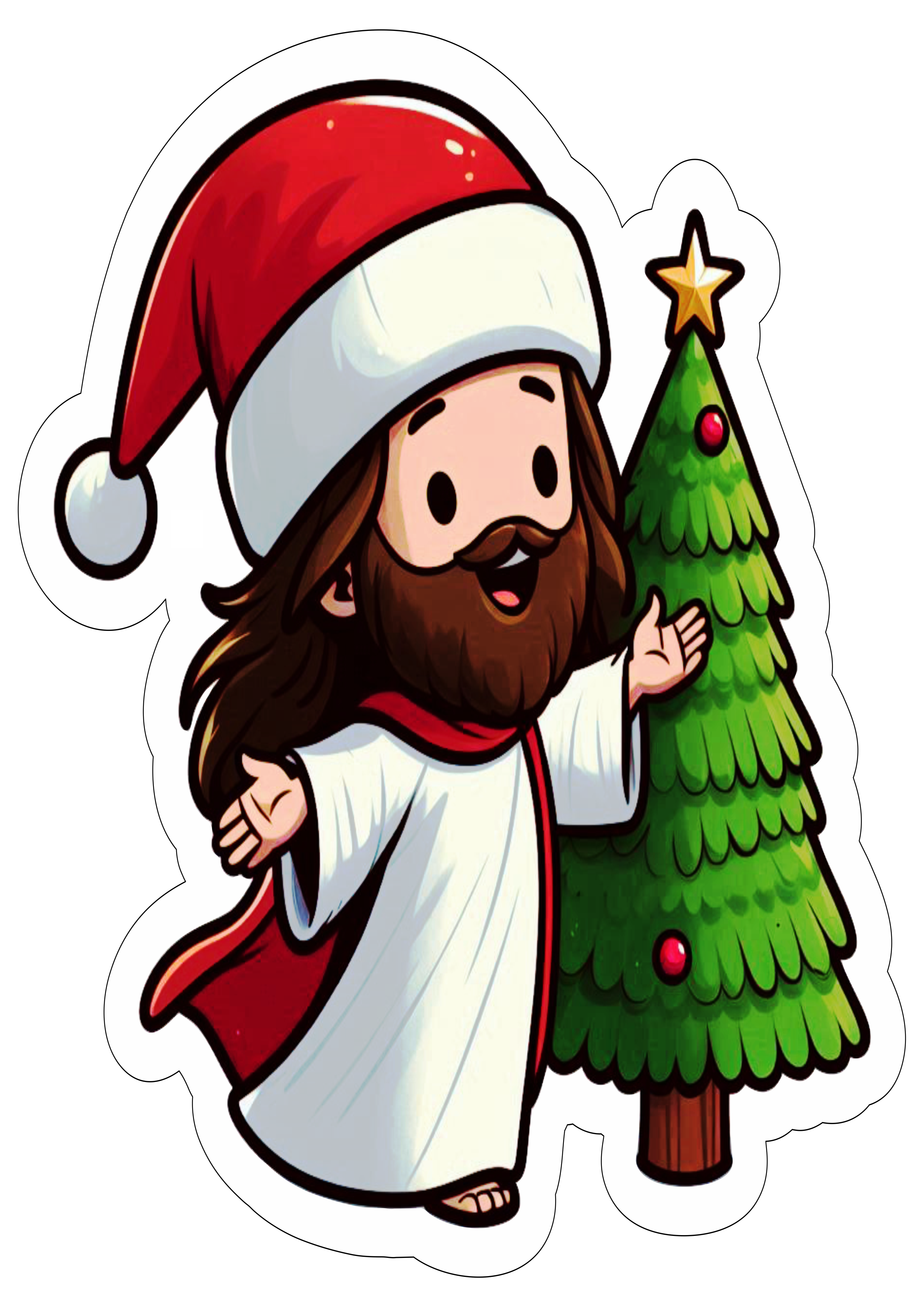 Imagens de natal Jesus Cristo com gorro do papai noel desenho colorido infantil decoração fofinha fundo transparente png