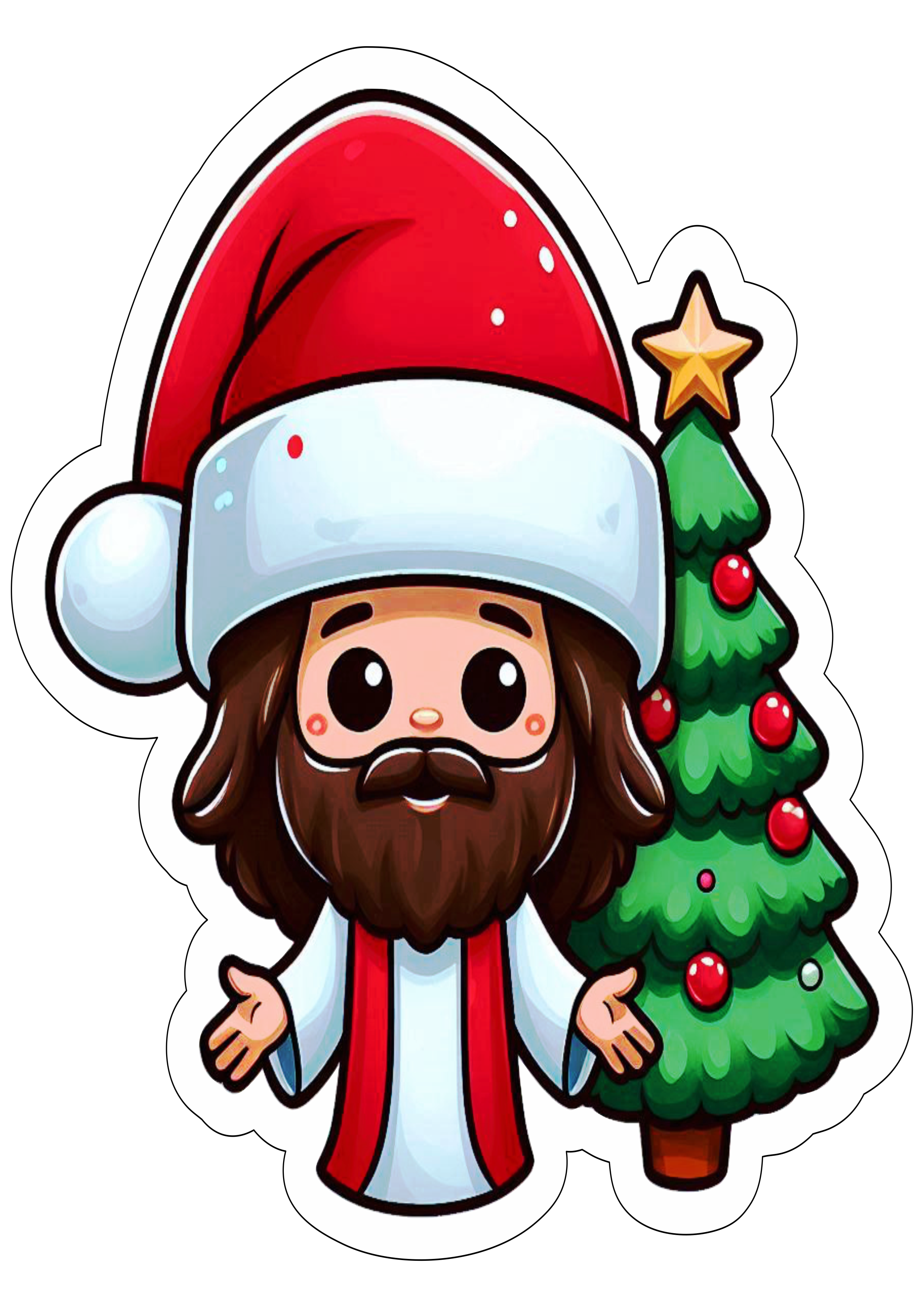 Imagens de natal Jesus Cristo com gorro do papai noel desenho colorido infantil decoração fofinha fundo transparente clipart png