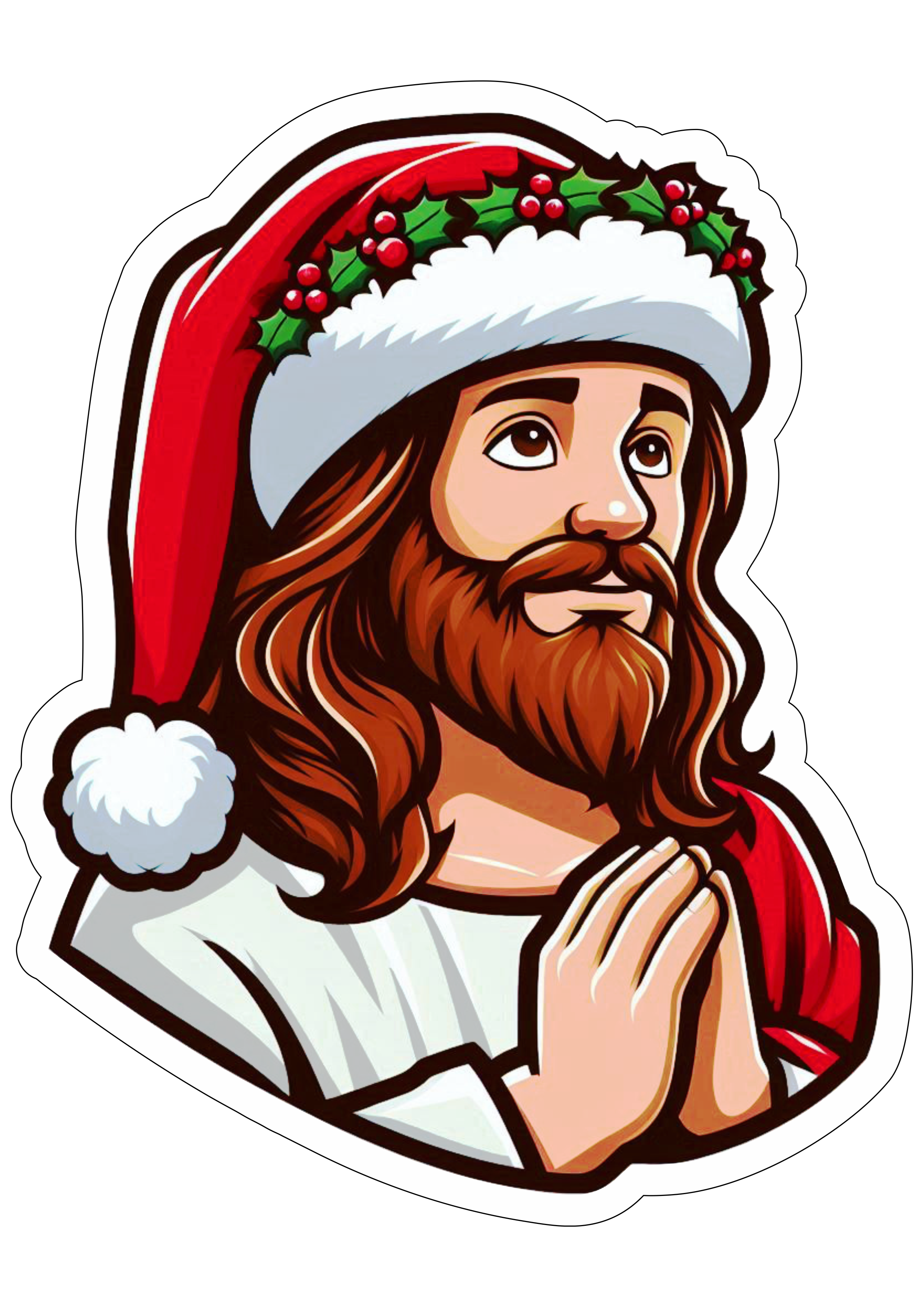 Imagens de natal Jesus Cristo com gorro do papai noel desenho colorido infantil decoração fofinha fundo transparente clipart ilustração png