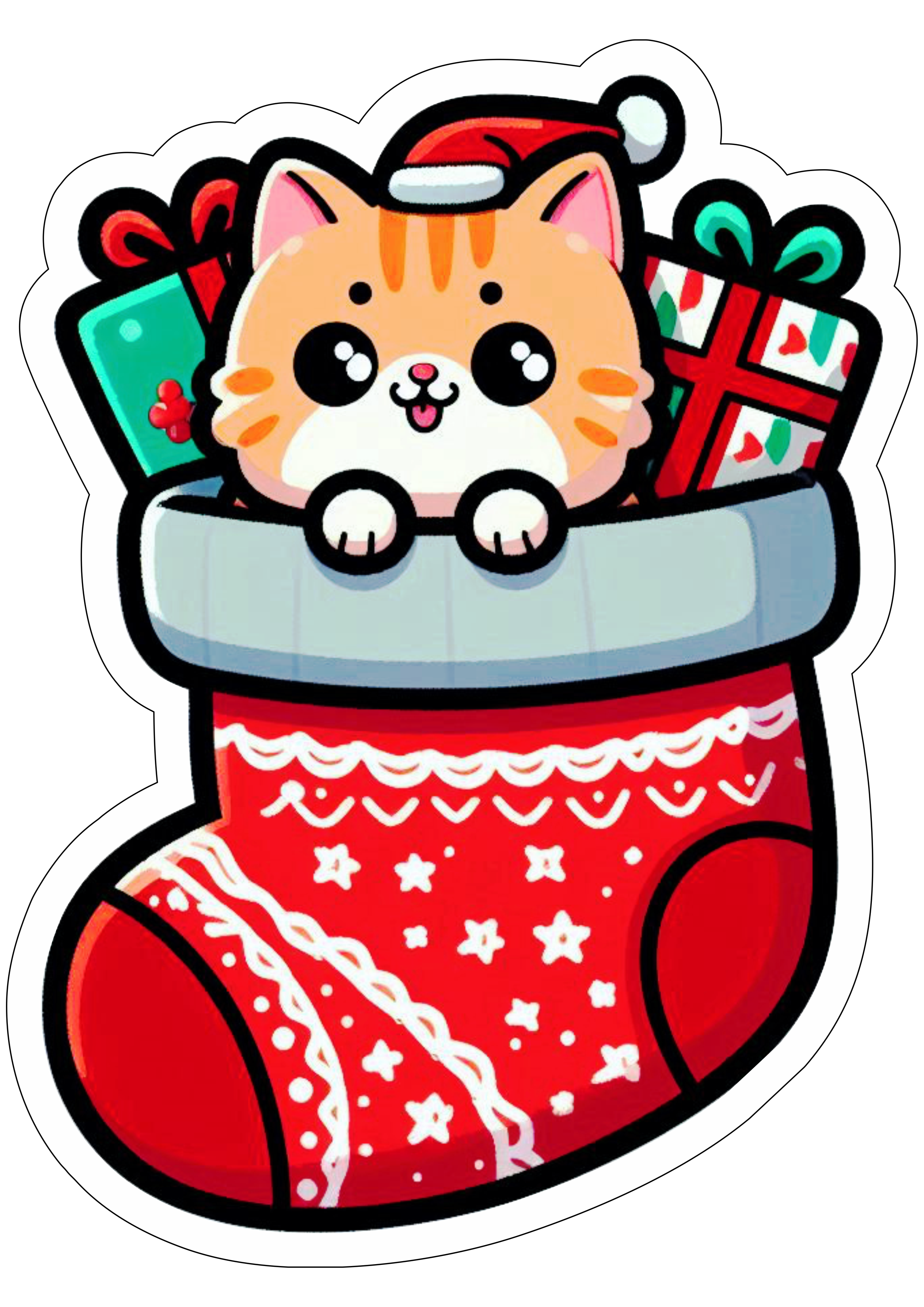 Imagens de natal meia com presentes desenho fofinho gatinho png