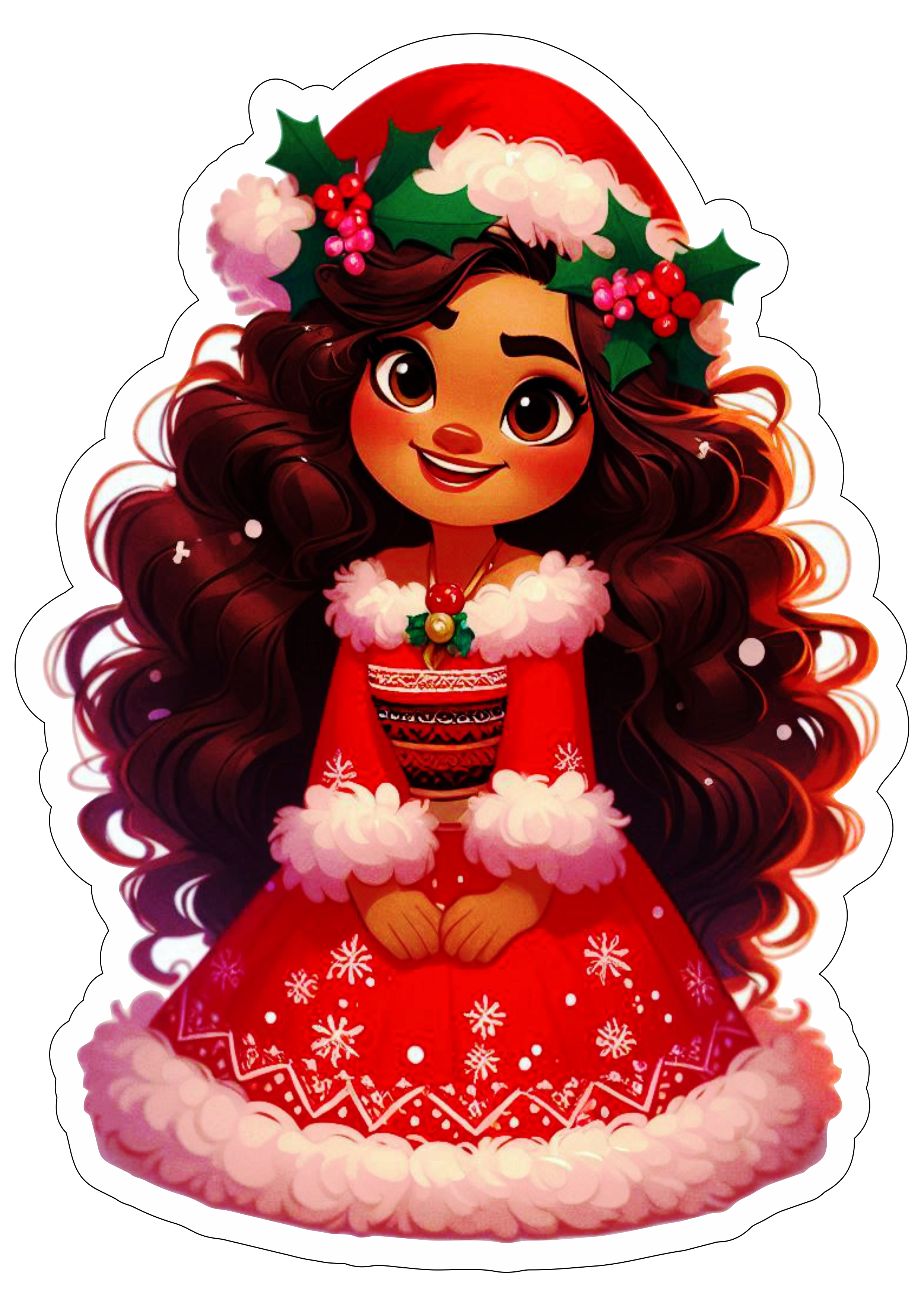 Imagens de natal Moana desenho infantil com contorno para recorte gorro do papai noel fundo transparente png