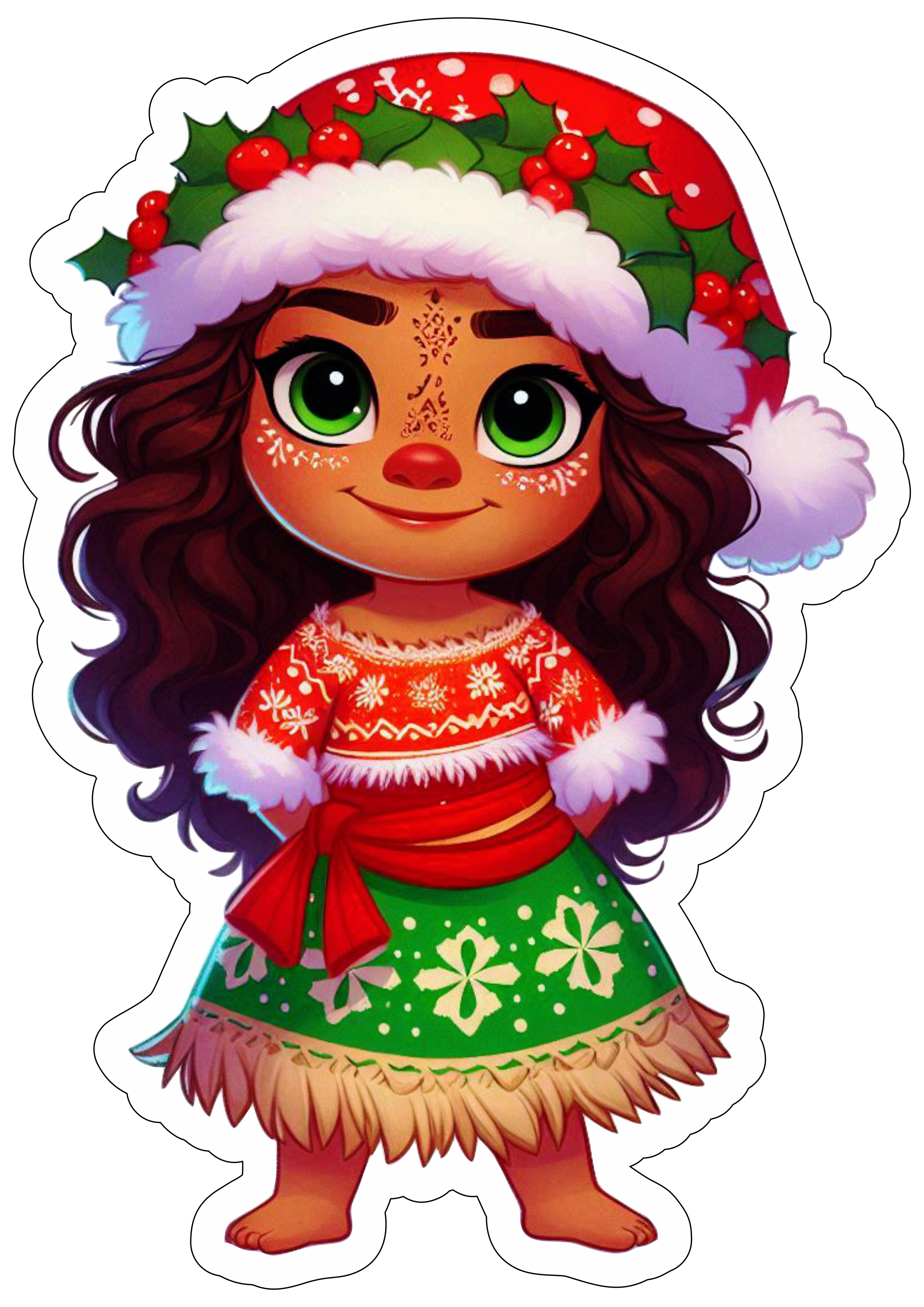 Imagens de natal Moana desenho infantil com contorno para recorte gorro do papai noel fundo transparente ilustração vetor png