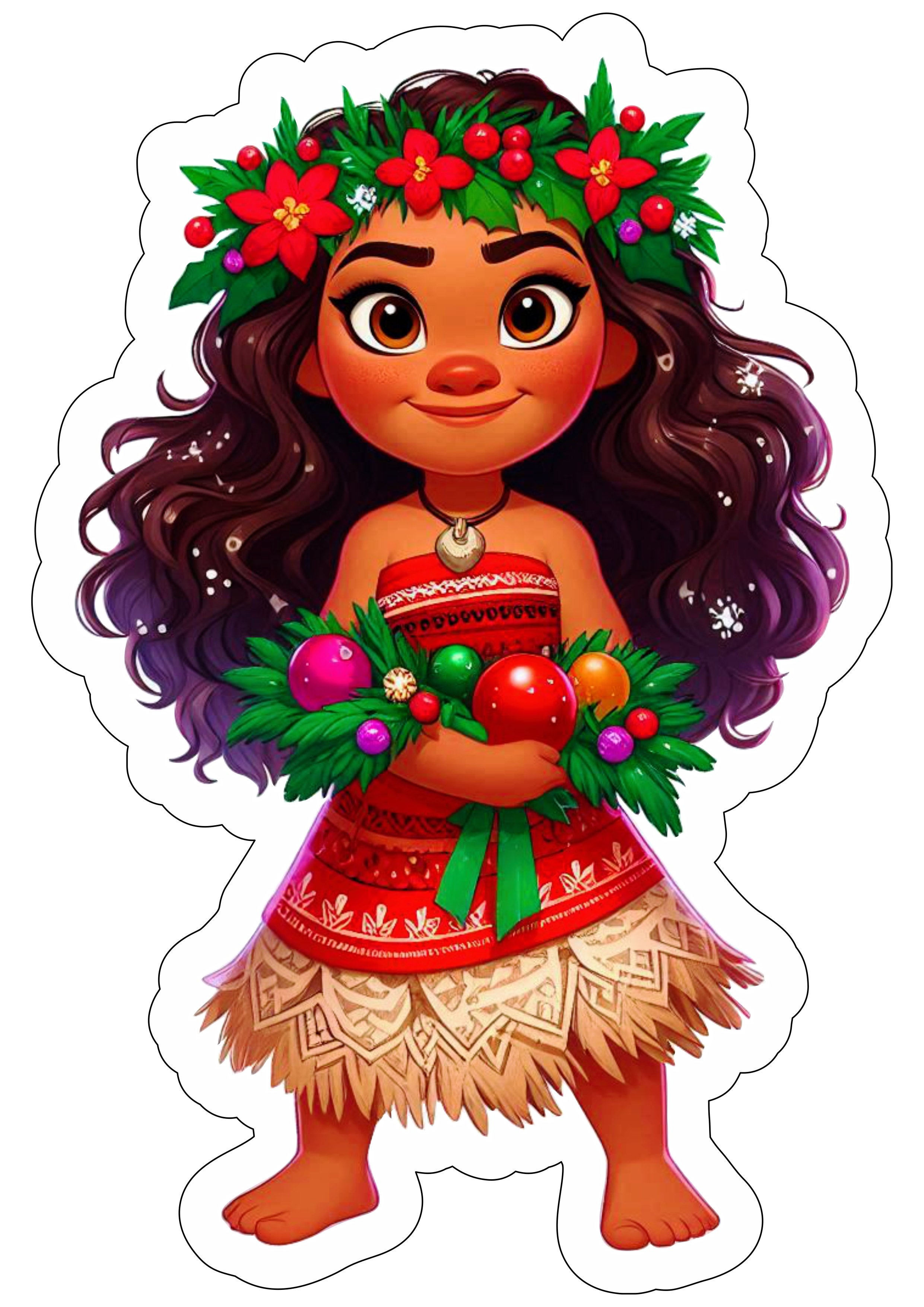 Imagens de natal Moana desenho infantil com contorno para recorte gorro do papai noel fundo transparente ilustração vetor clipart png