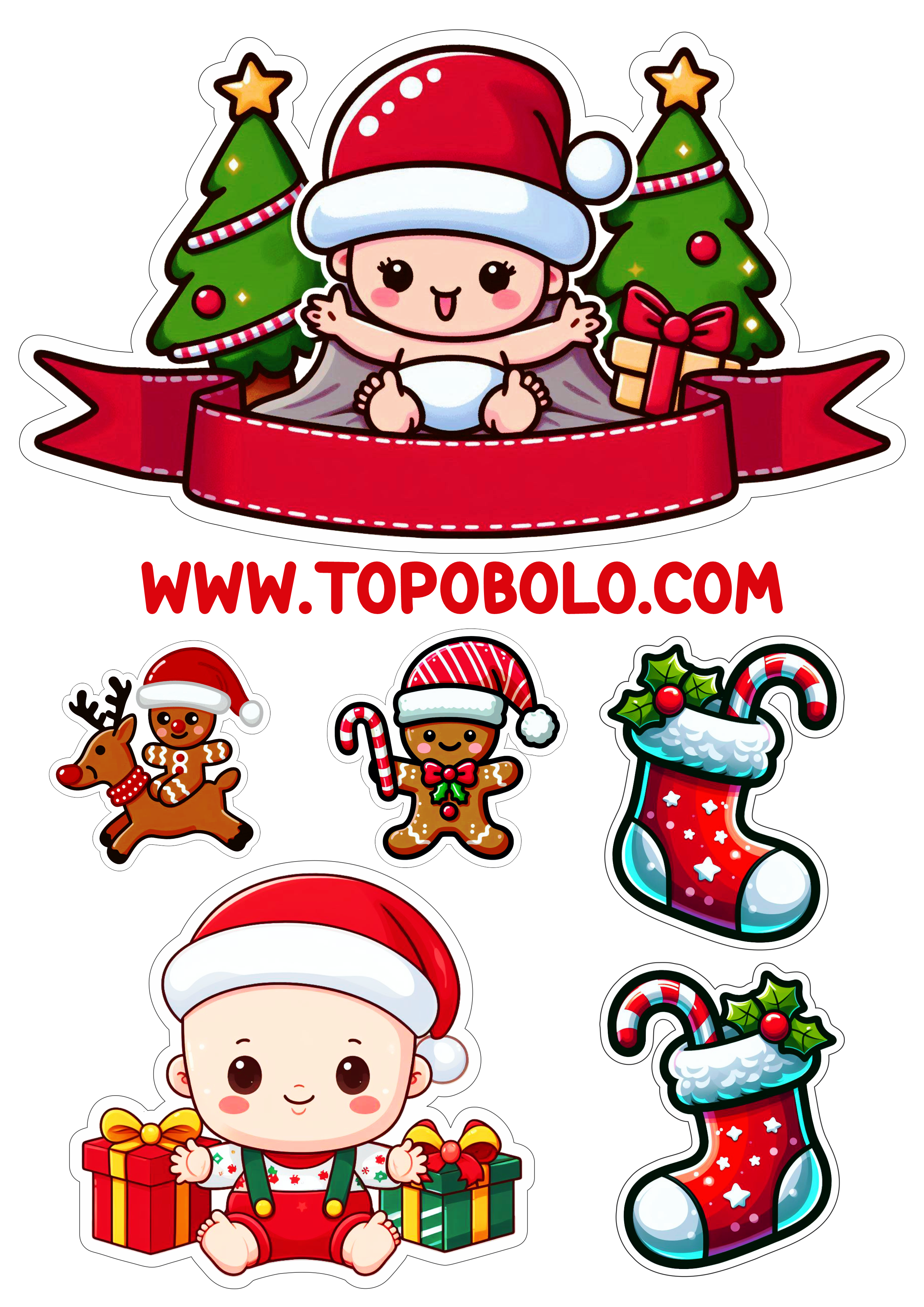 Topper cake baby topo de bolo decoração de natal pronto para imprimir papelaria criativa png