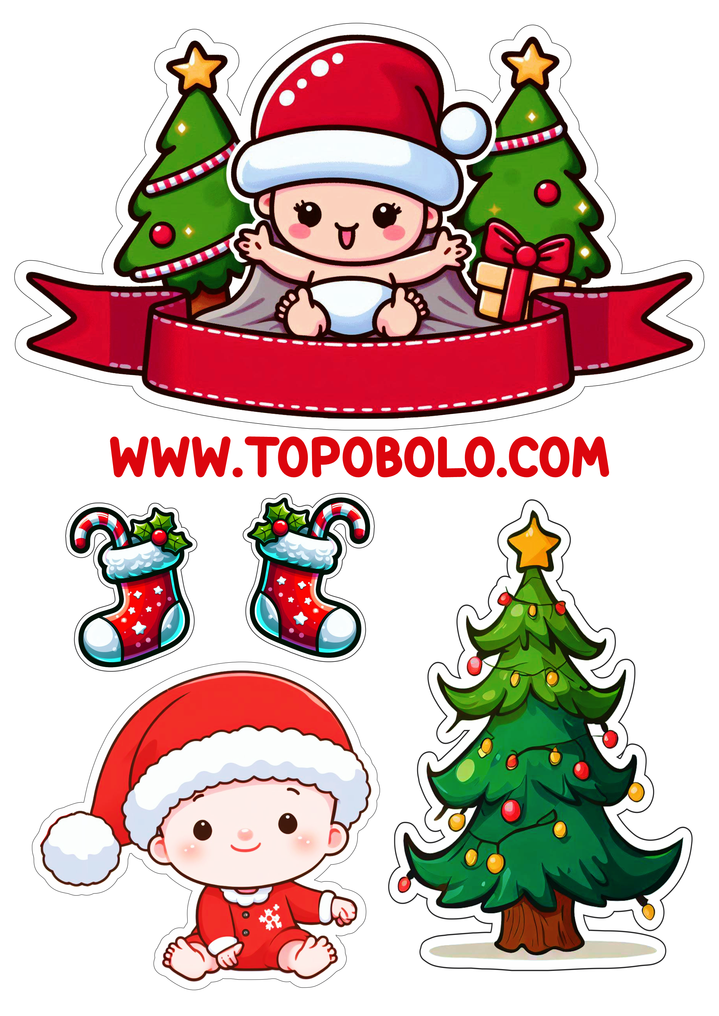 Topper cake baby topo de bolo decoração de natal pronto para imprimir papelaria criativa bebezinho árvore recorte png