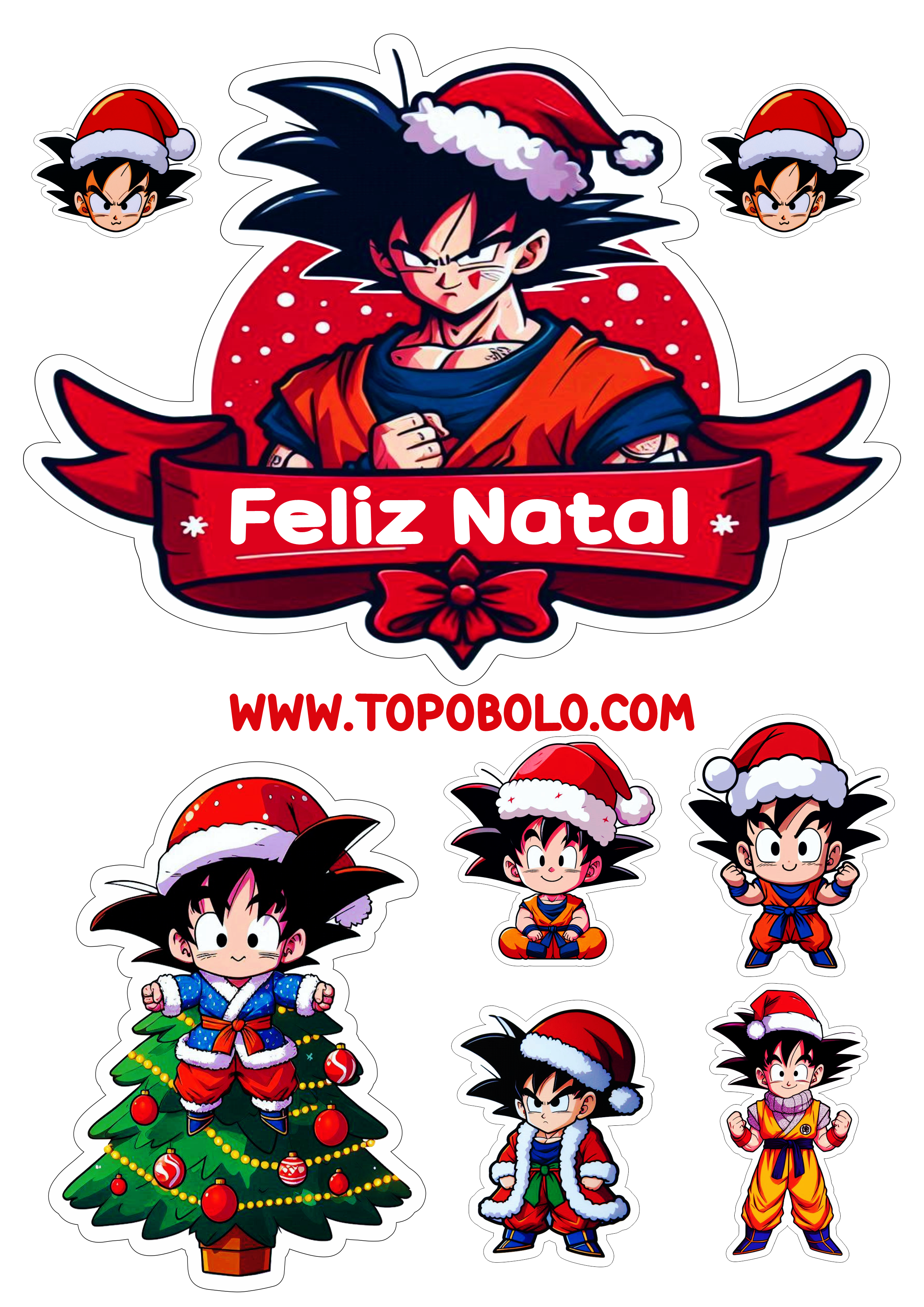 Feliz natal topo de bolo decoração de festa tema natalino aniversário infantil Dragon ball Goku png