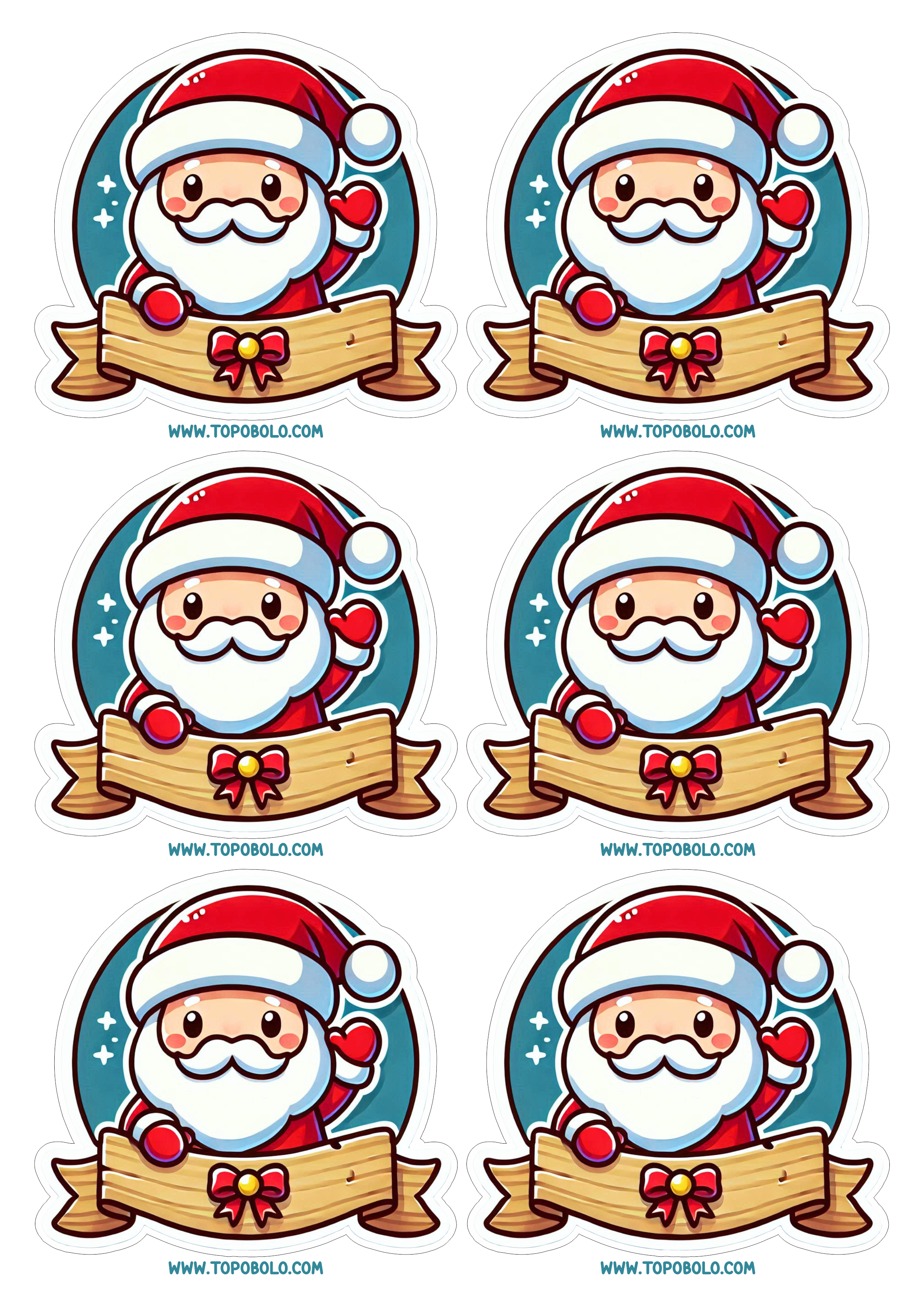 Papai Noel adesivo de natal para decoração de festas imagem com contorno para recortes artes gráficas prontas 6 imagens png